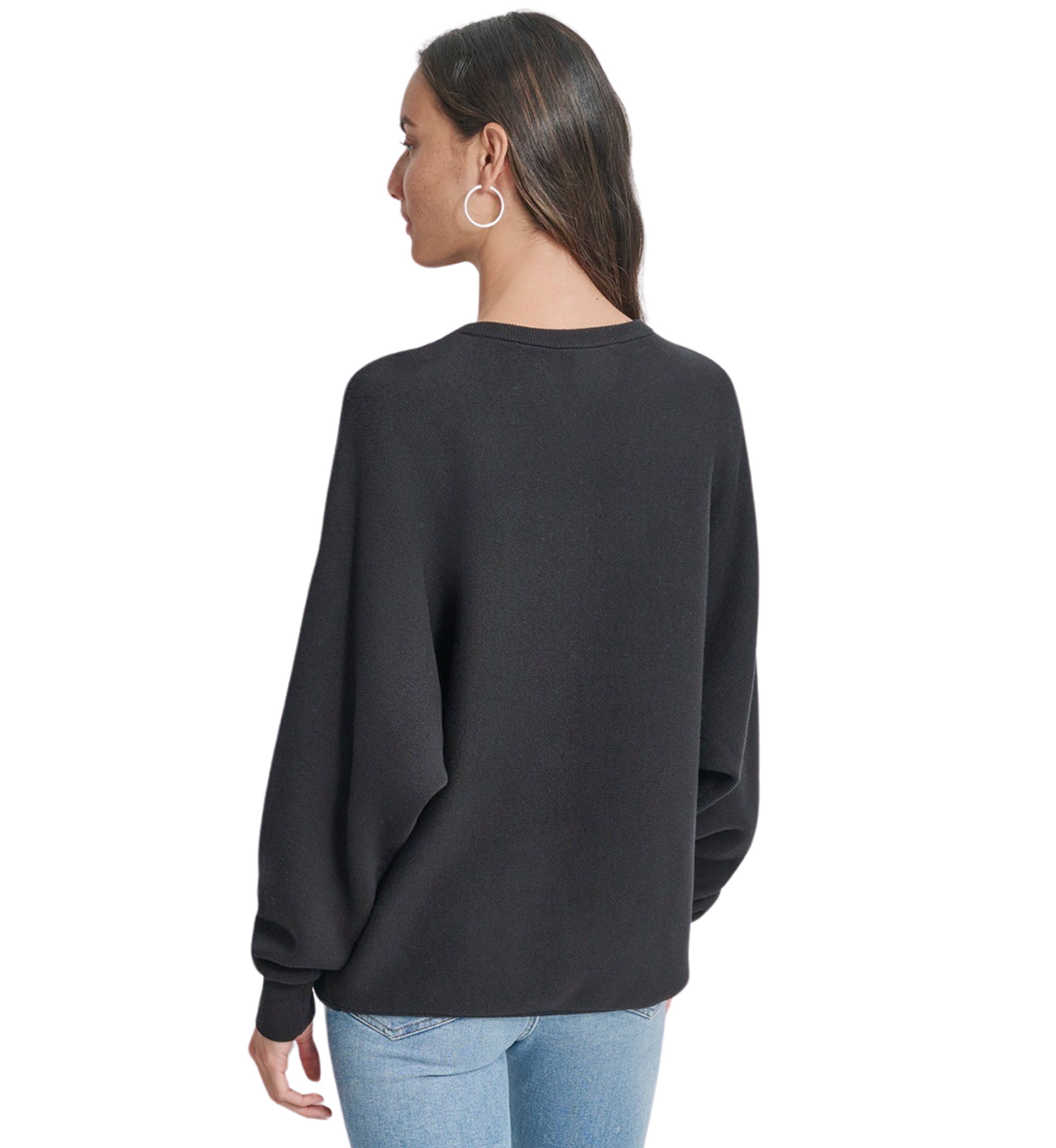 Womens Long Sleeve Sequin Logo Crew Neck Sweater