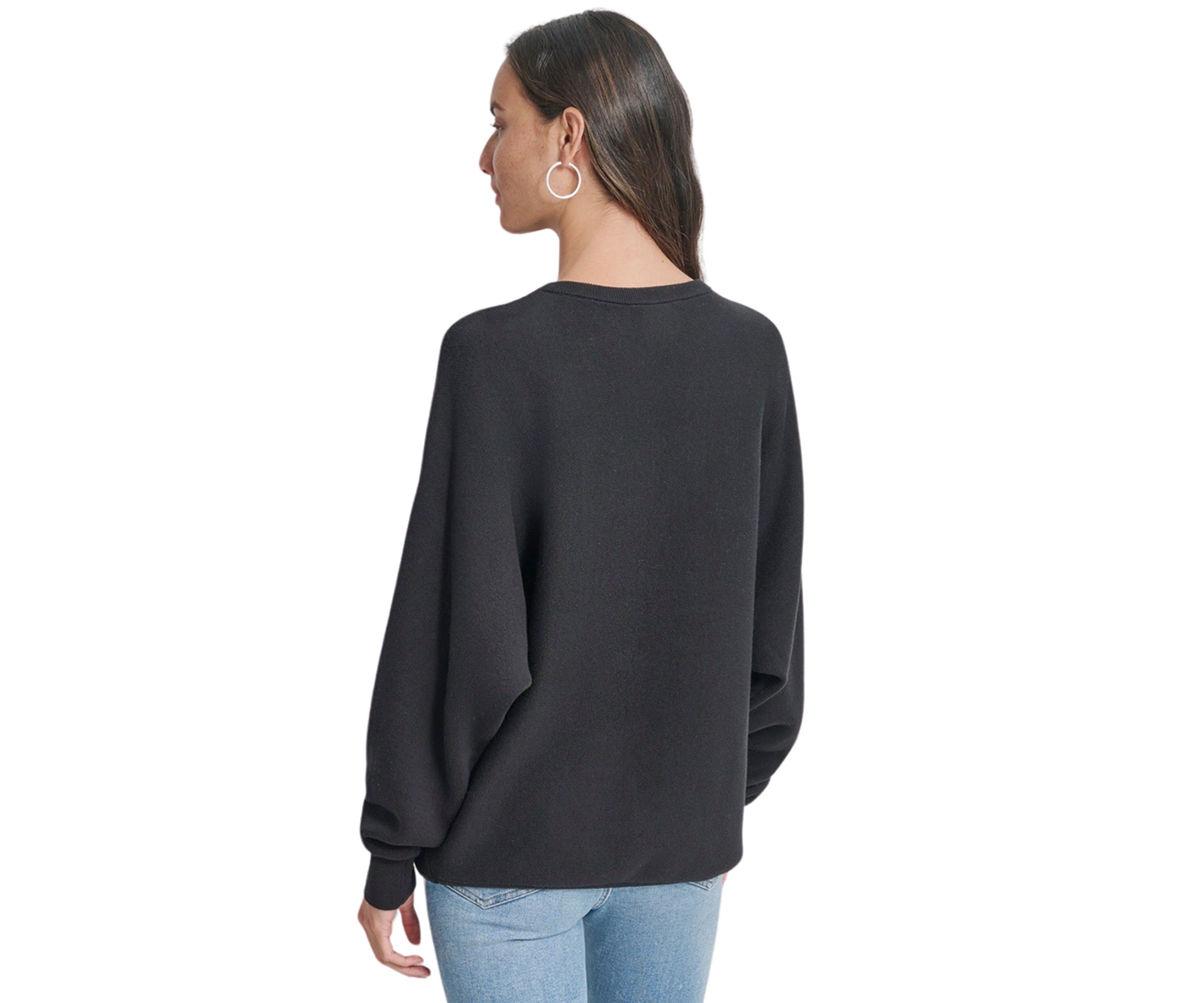 Womens Long Sleeve Sequin Logo Crew Neck Sweater