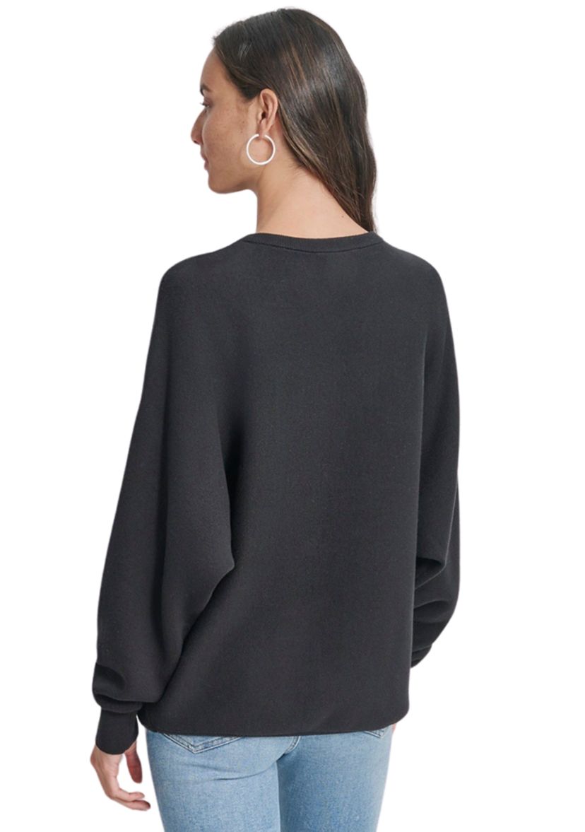 Womens Long Sleeve Sequin Logo Crew Neck Sweater