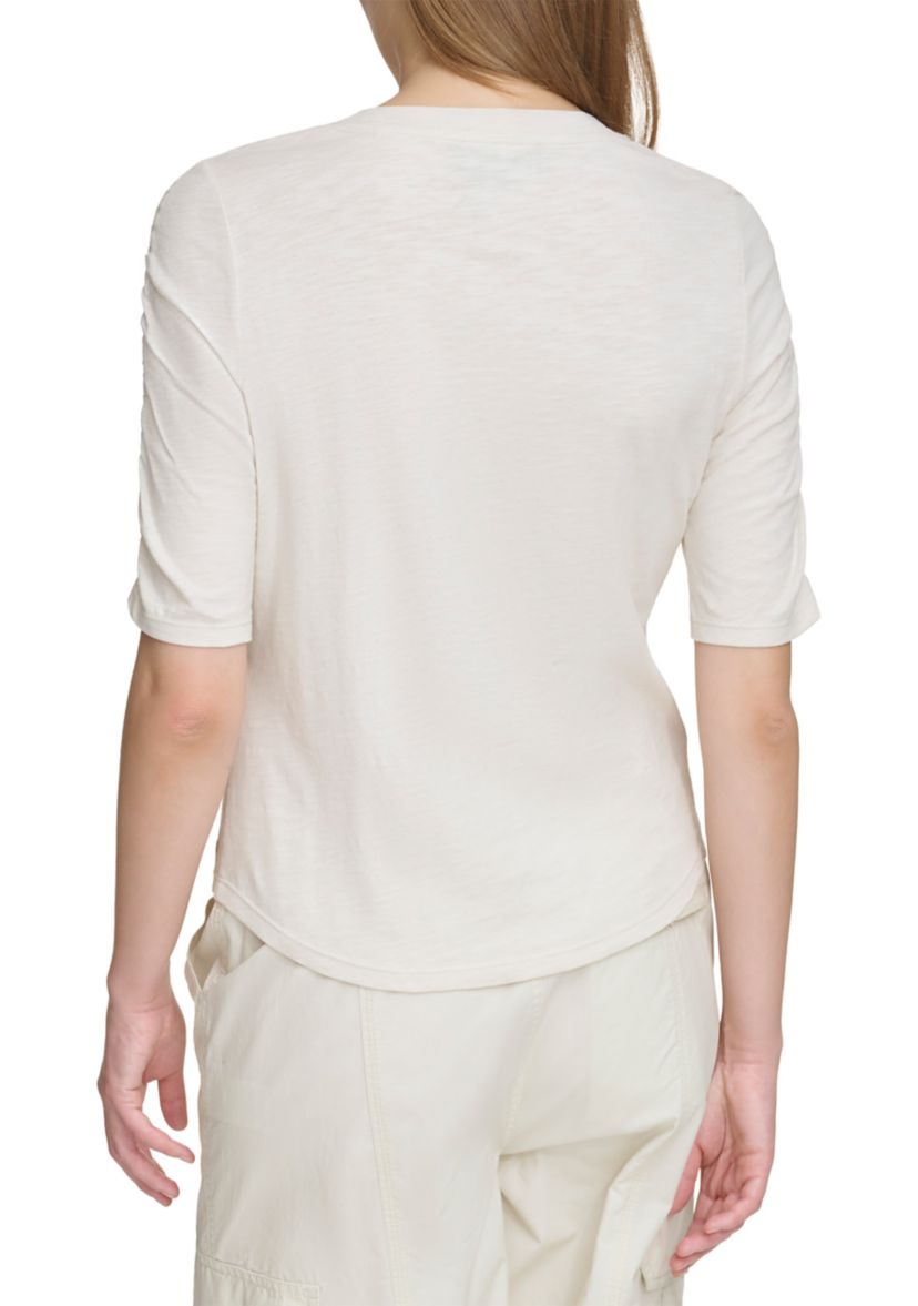 Womens Ruch Sleeve Knit Top