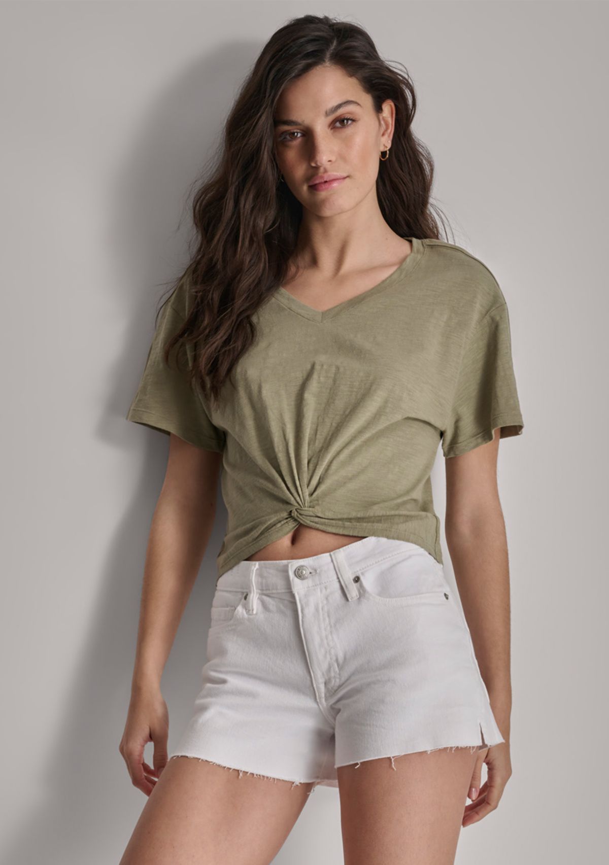 Wiomens Twist Front Slub T-Shirt