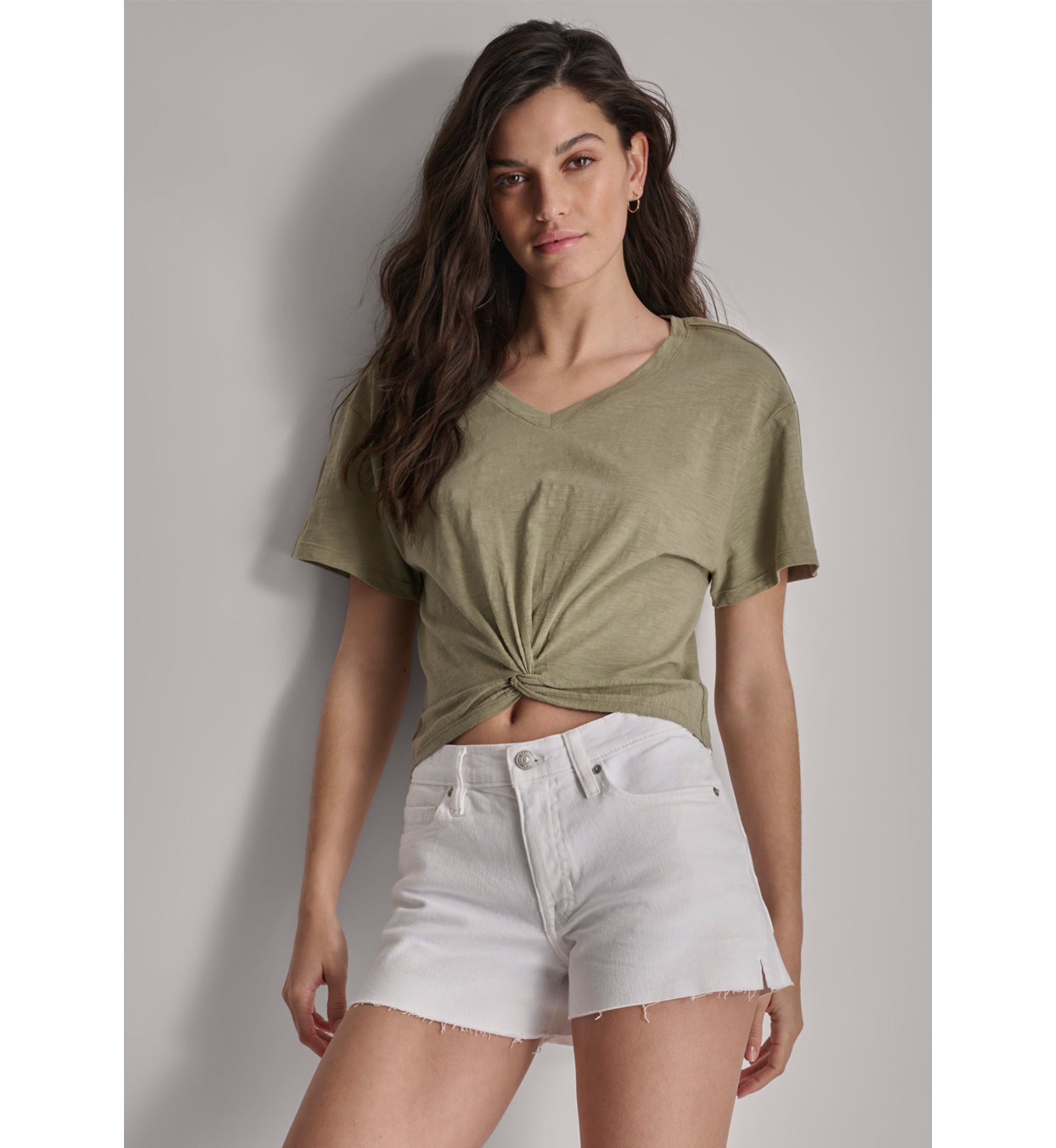 Wiomens Twist Front Slub T-Shirt