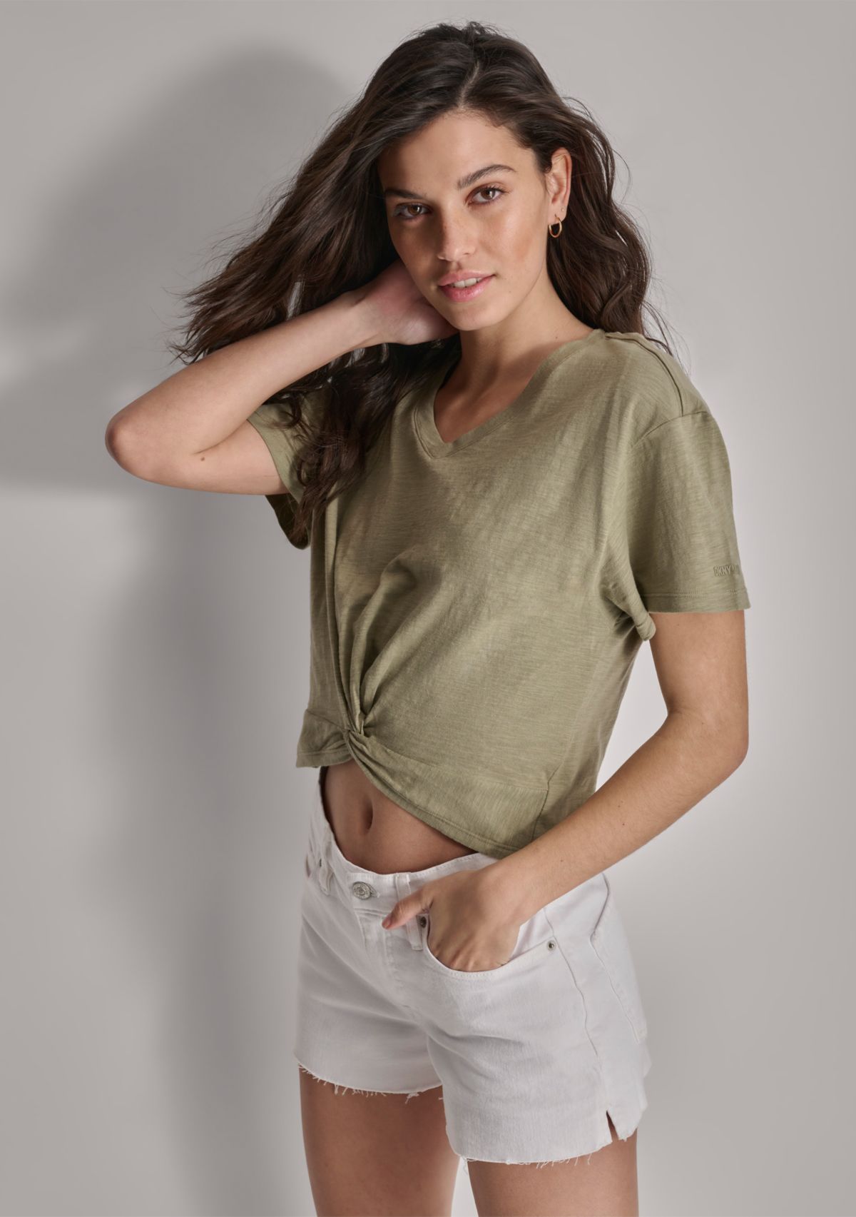 Wiomens Twist Front Slub T-Shirt