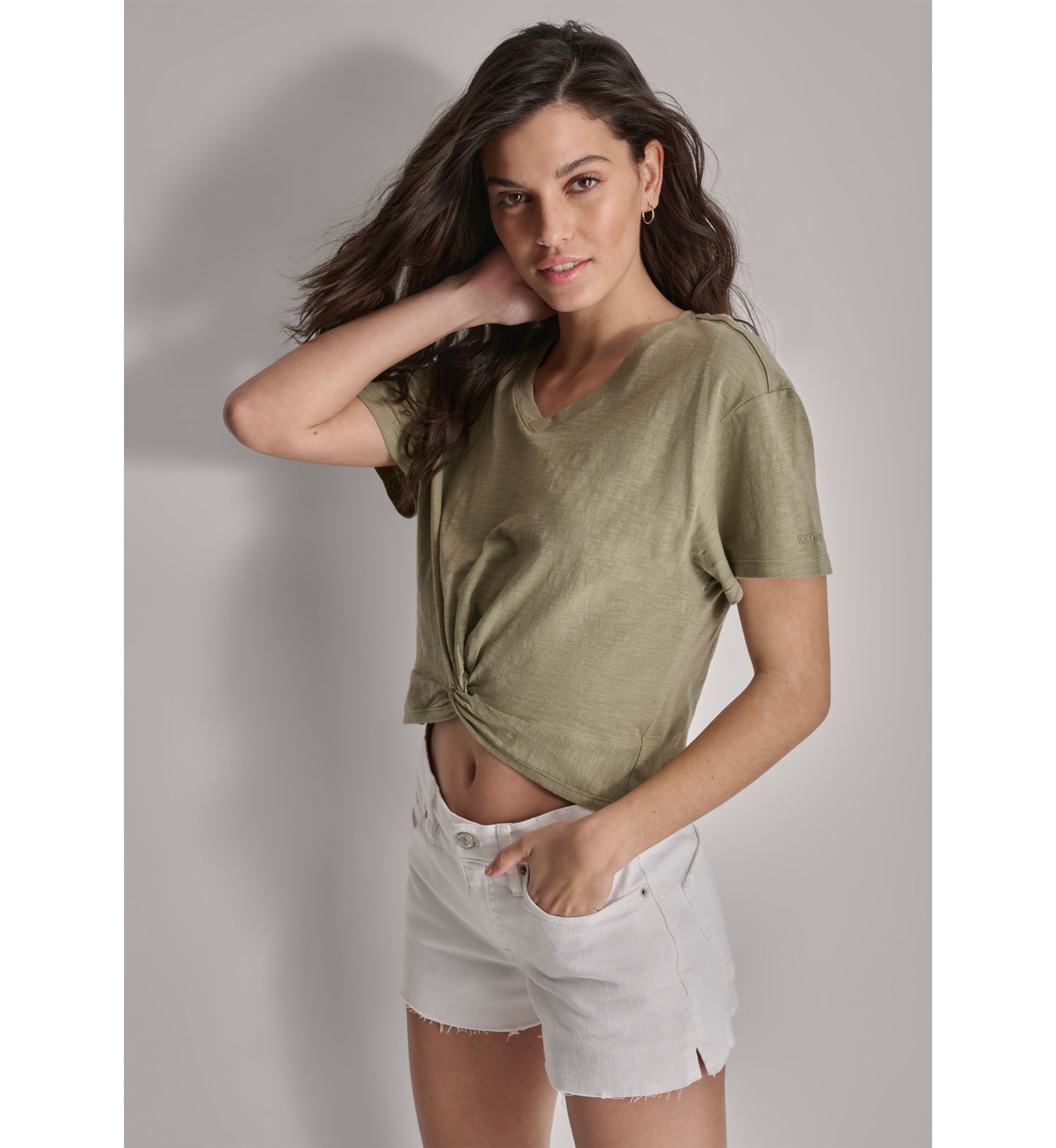 Wiomens Twist Front Slub T-Shirt
