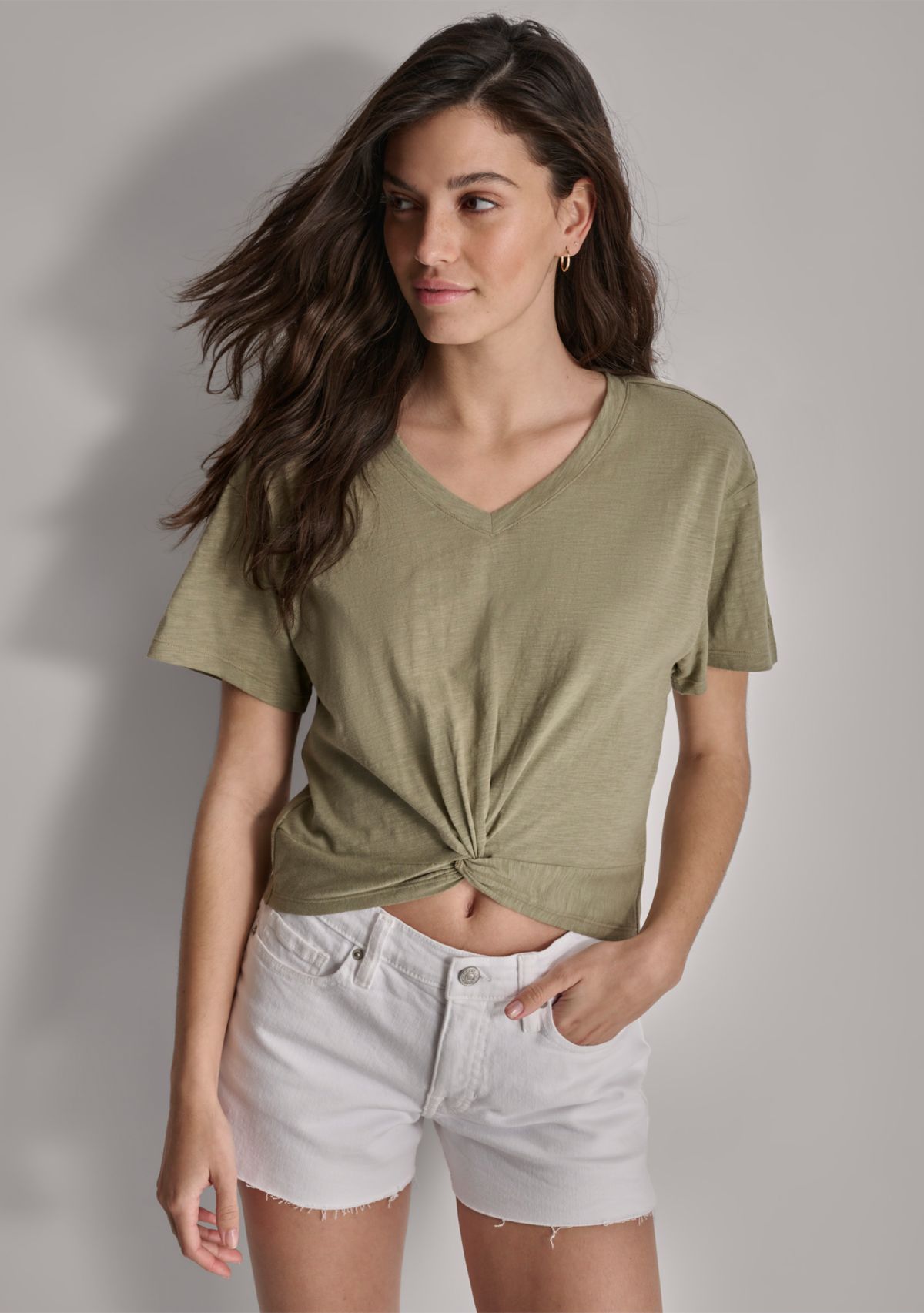 Wiomens Twist Front Slub T-Shirt