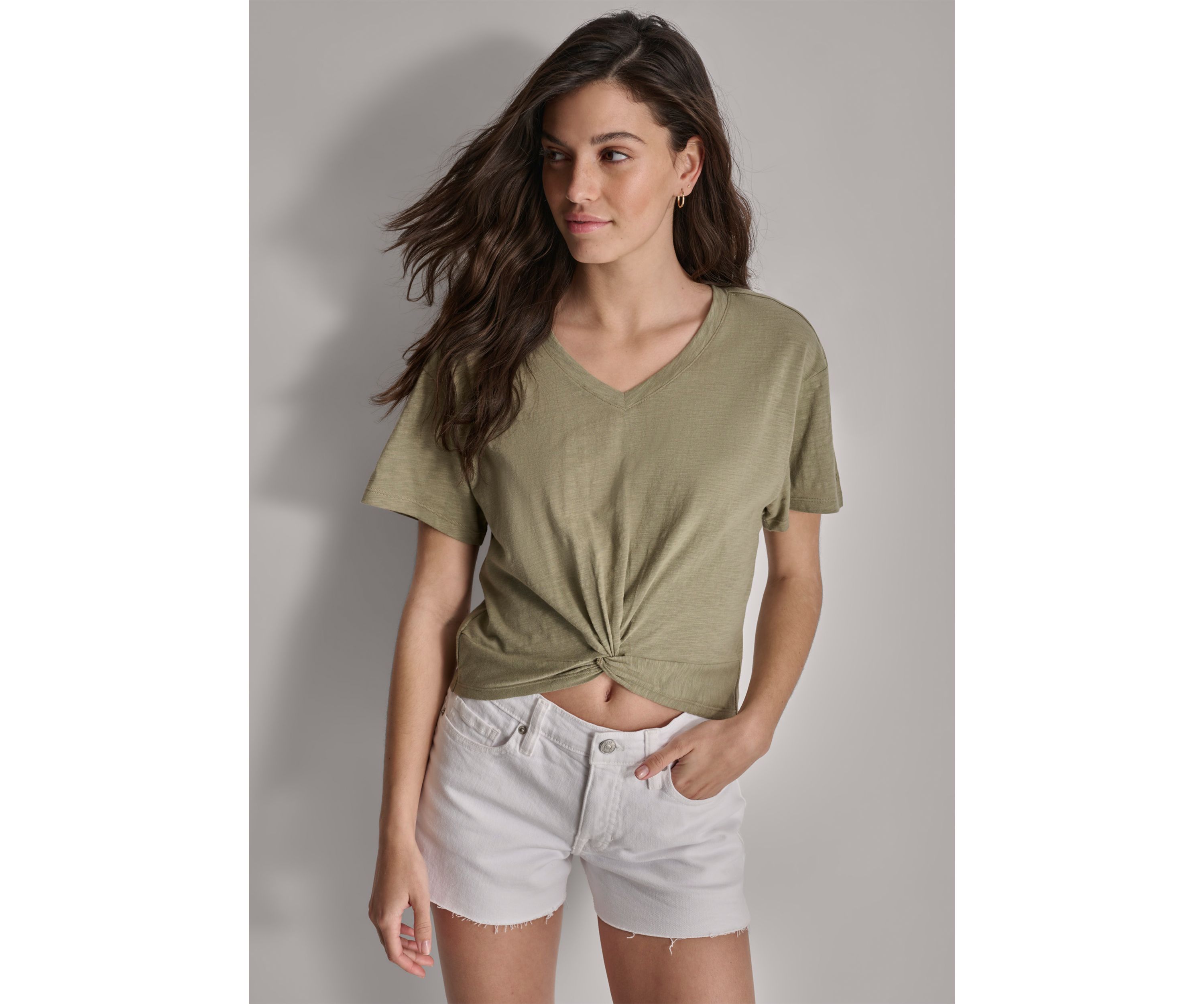 Wiomens Twist Front Slub T-Shirt