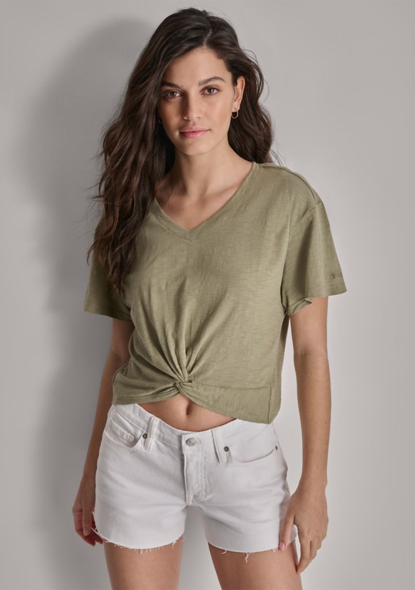 Wiomens Twist Front Slub T-Shirt