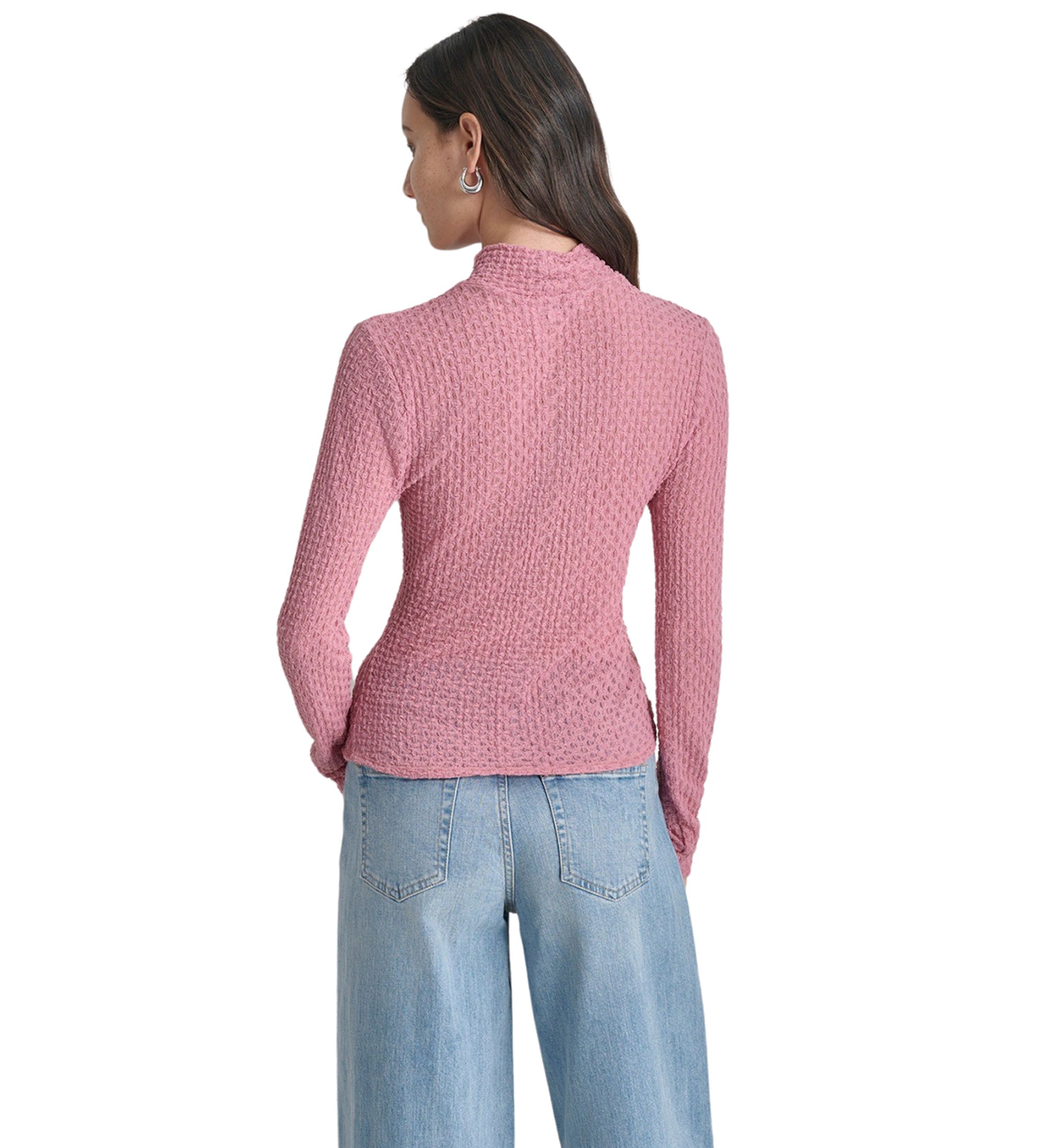 Womens Long Sleeve Pebble Lace Mock Neck Top