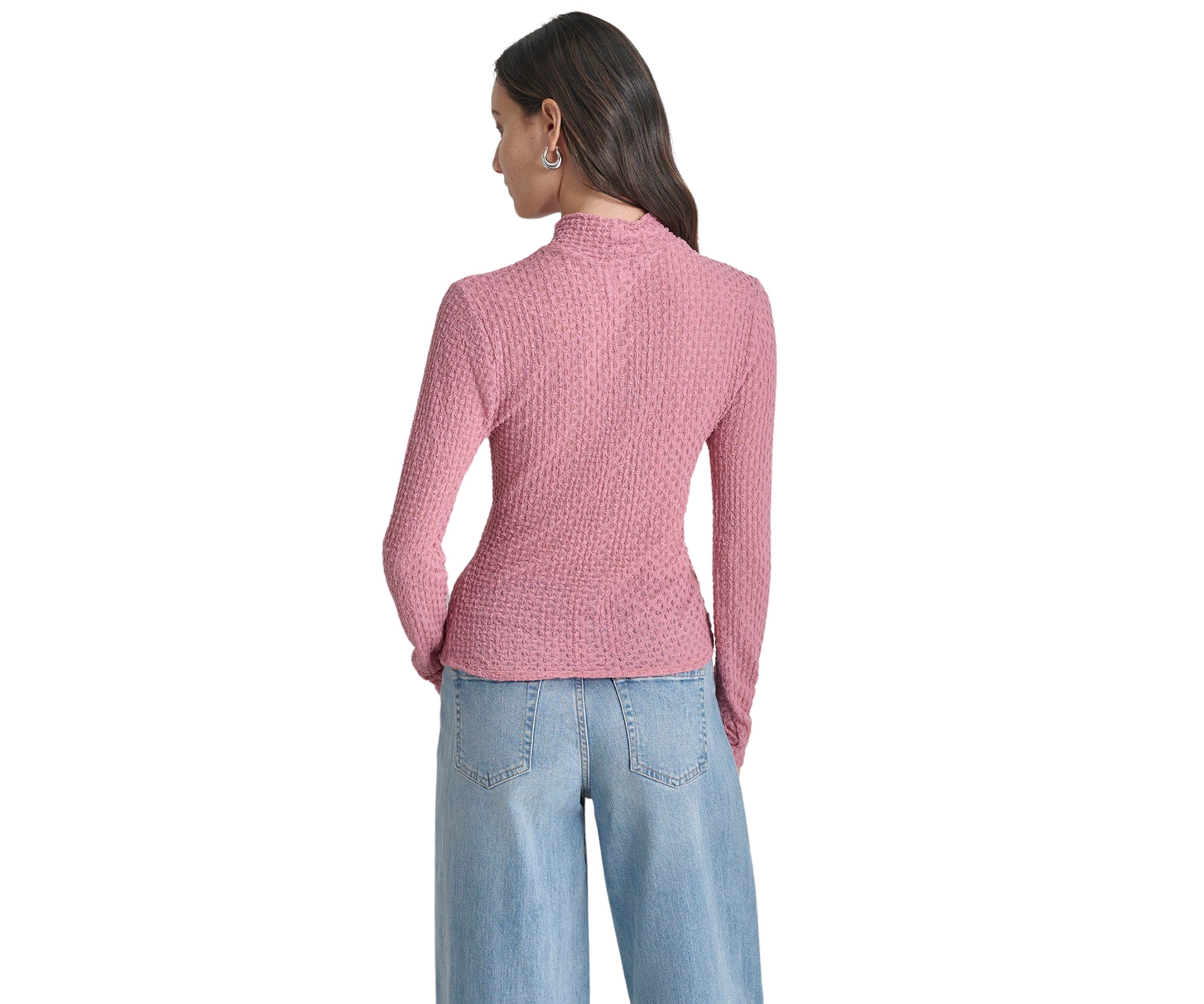 Womens Long Sleeve Pebble Lace Mock Neck Top