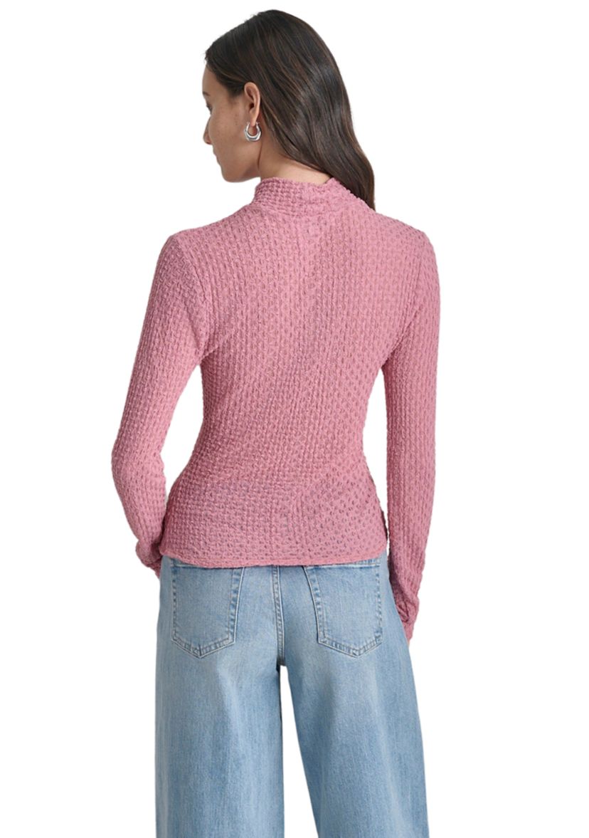 Womens Long Sleeve Pebble Lace Mock Neck Top