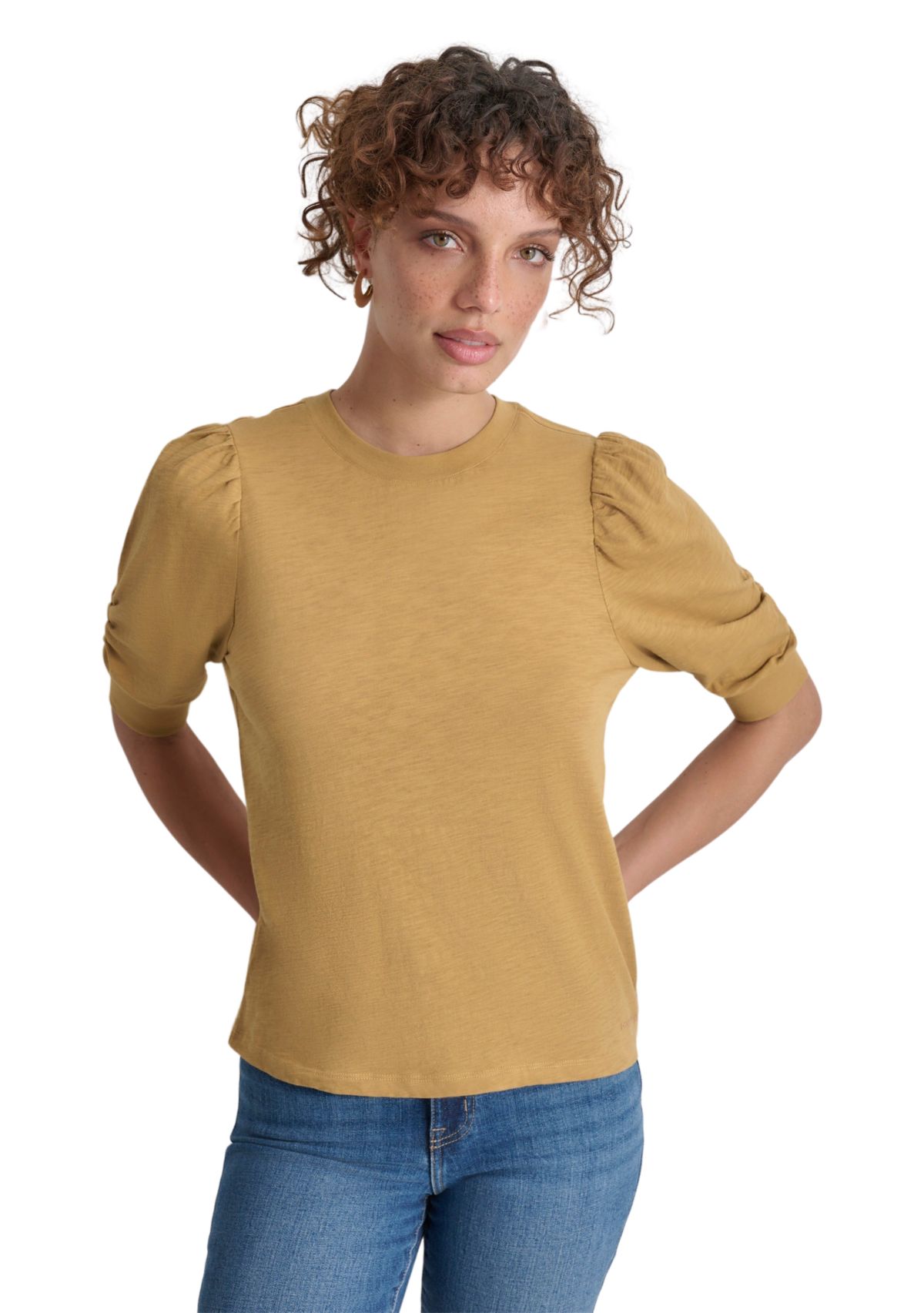 Womens Puff Sleeve Crew Neck T-Shirt