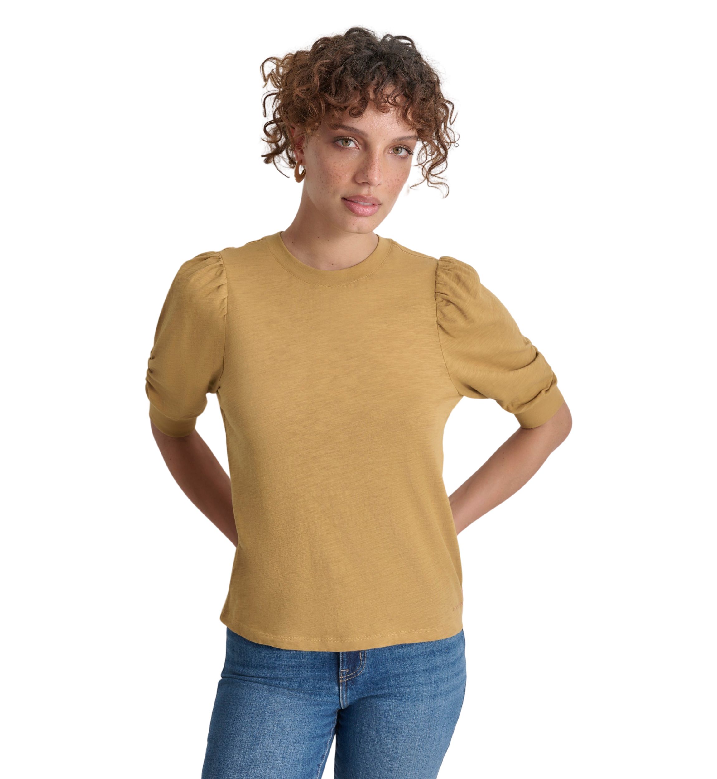 Womens Puff Sleeve Crew Neck T-Shirt