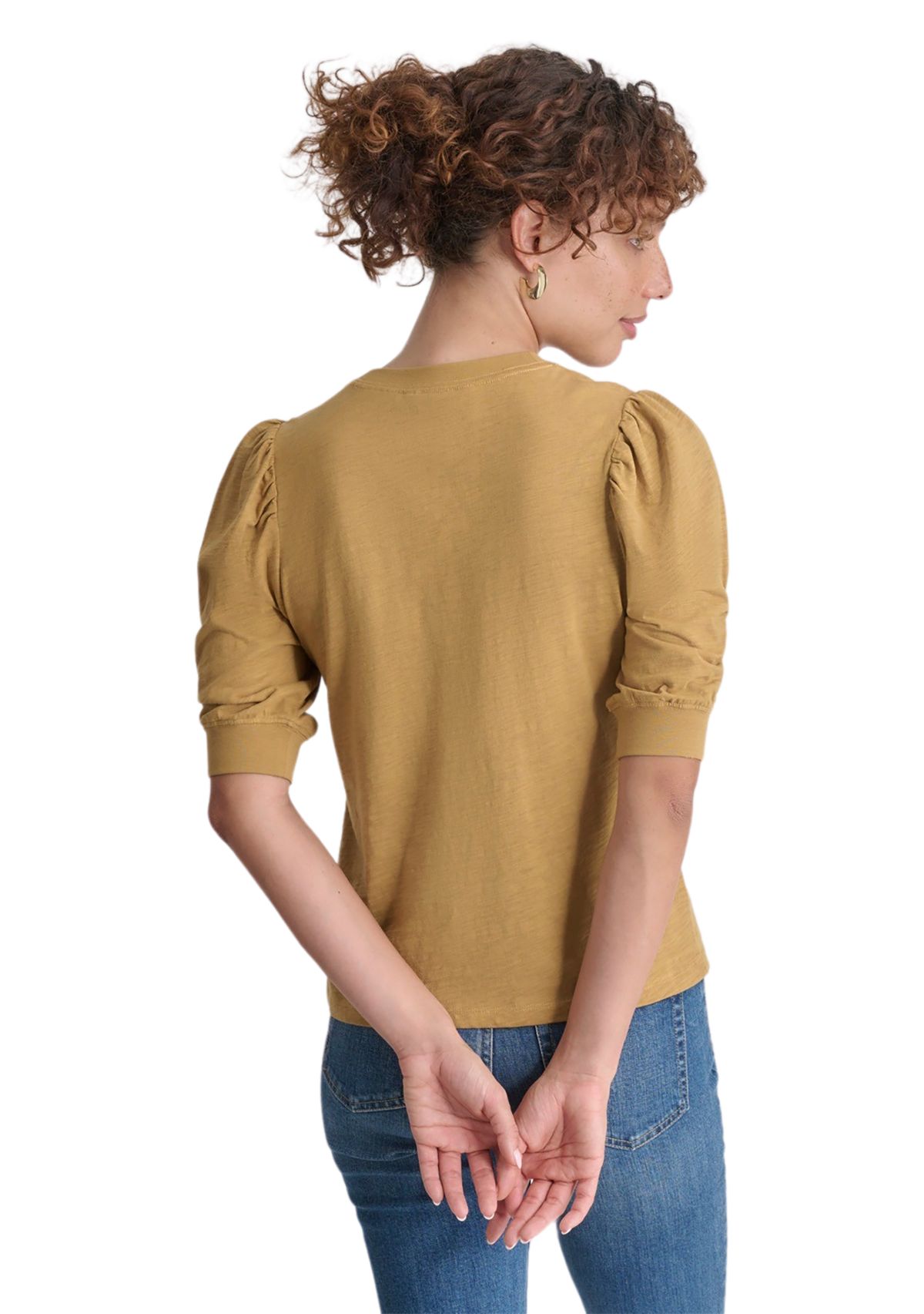 Womens Puff Sleeve Crew Neck T-Shirt