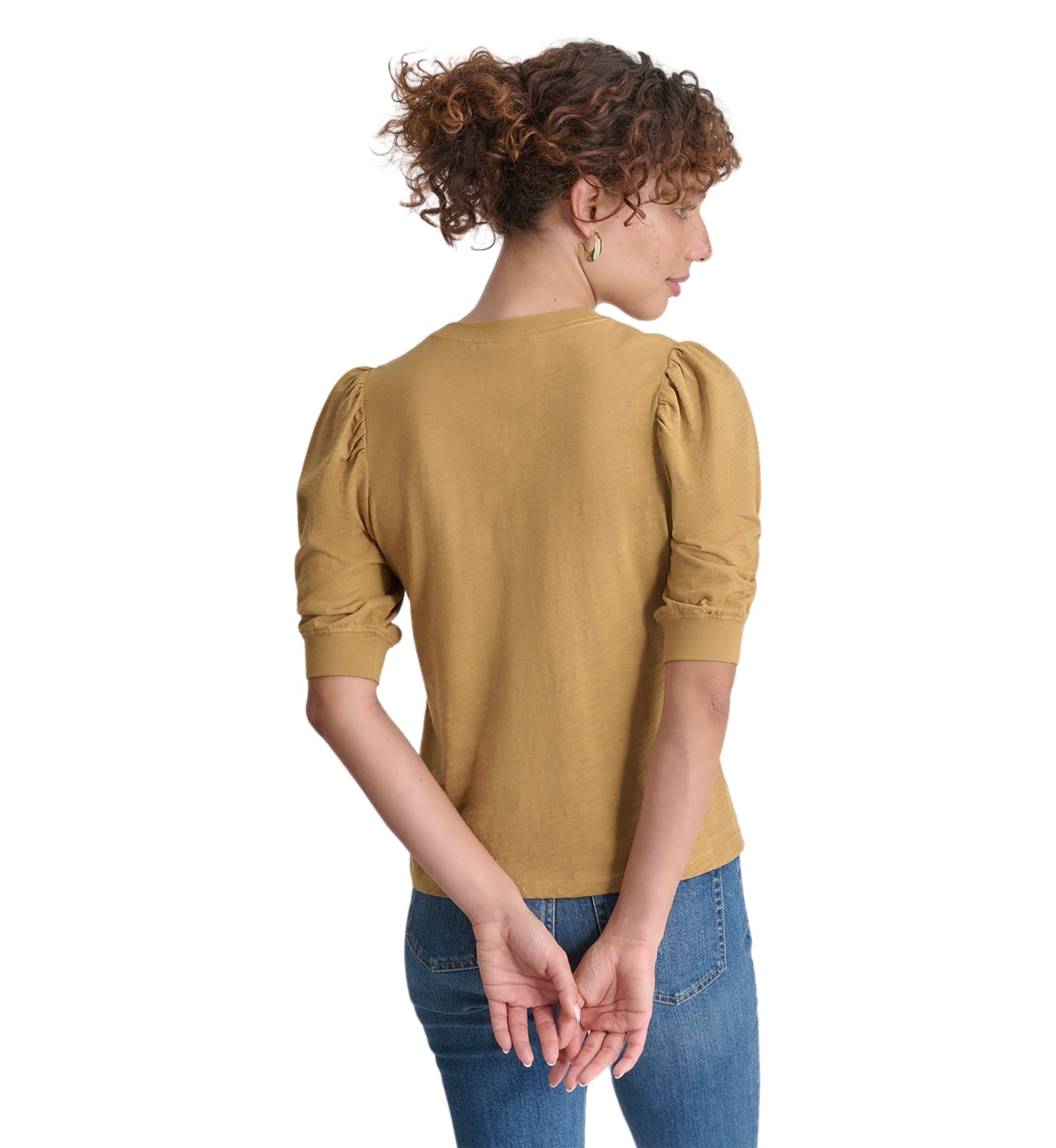 Womens Puff Sleeve Crew Neck T-Shirt