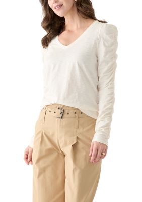 DKNY Jeans Women's Ruch Long Sleeve V-Neck Knit Top