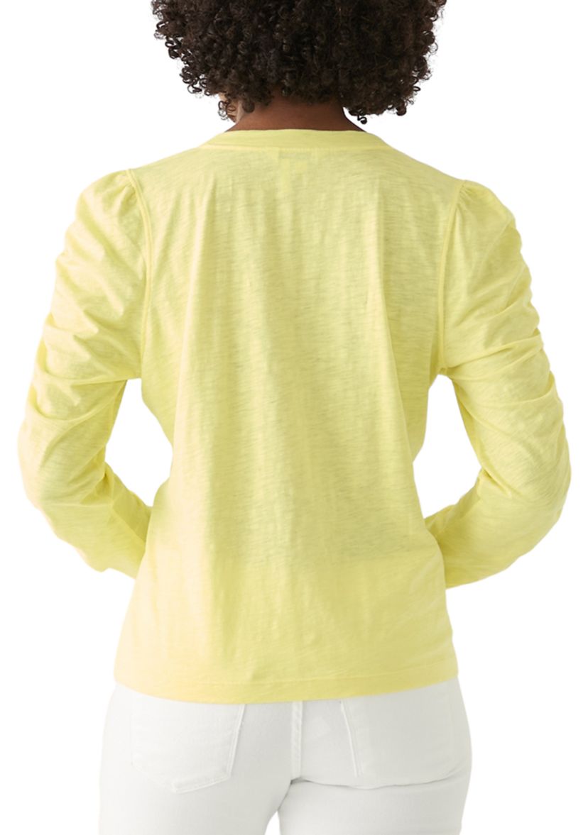Womens Ruch Long Sleeve V-Neck Knit Top