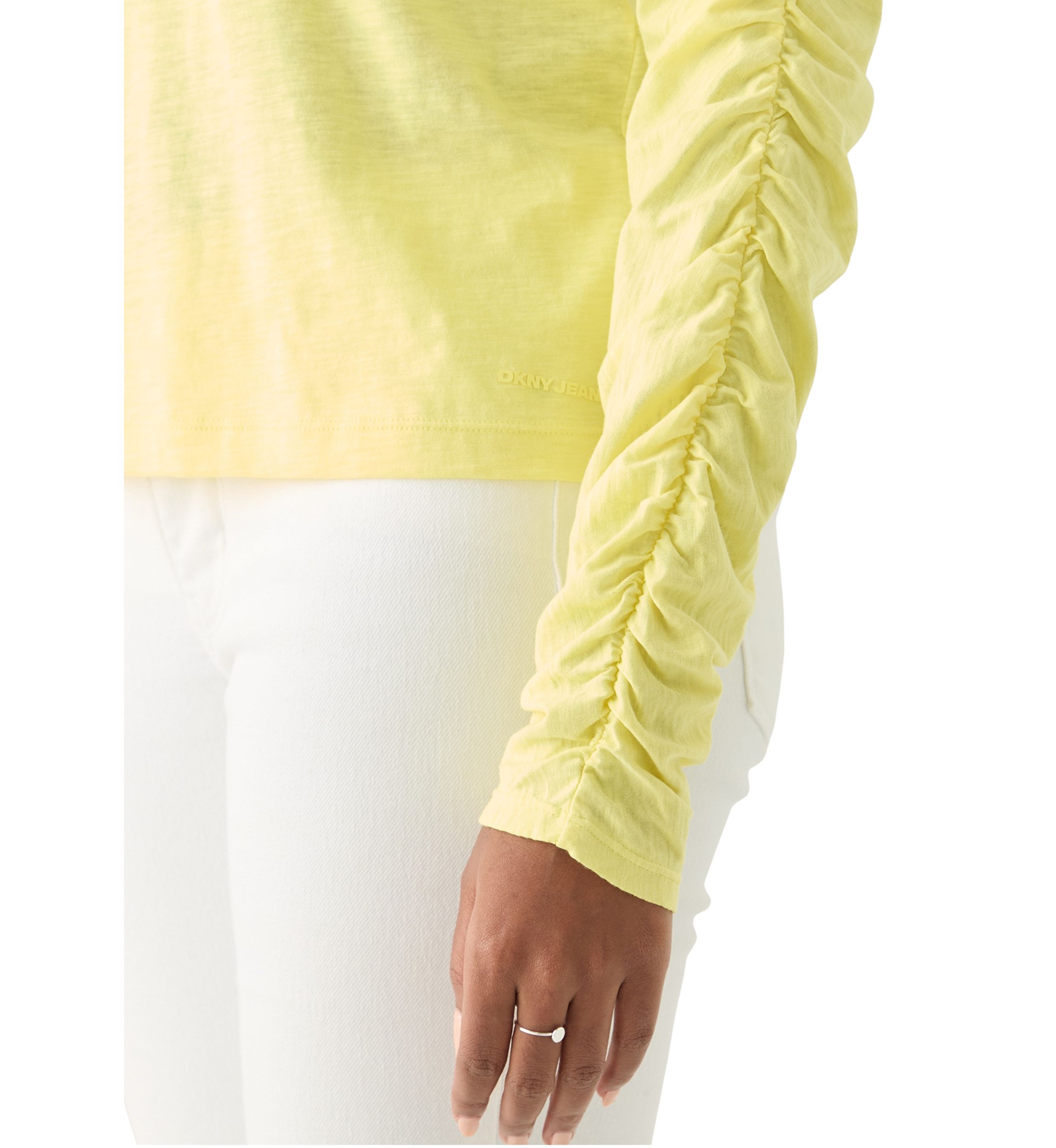 Womens Ruch Long Sleeve V-Neck Knit Top