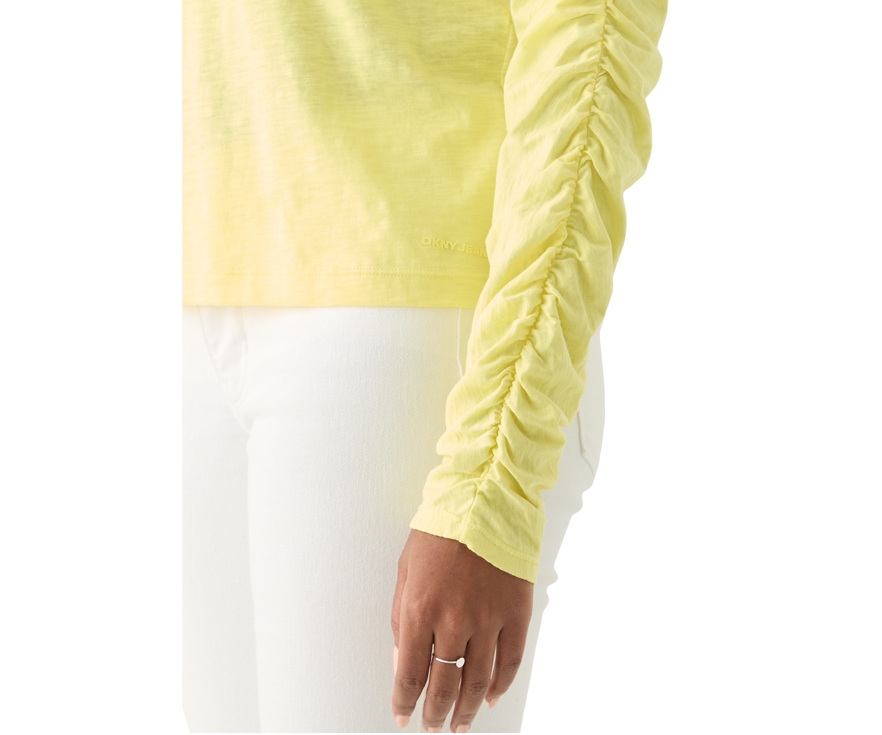 Womens Ruch Long Sleeve V-Neck Knit Top