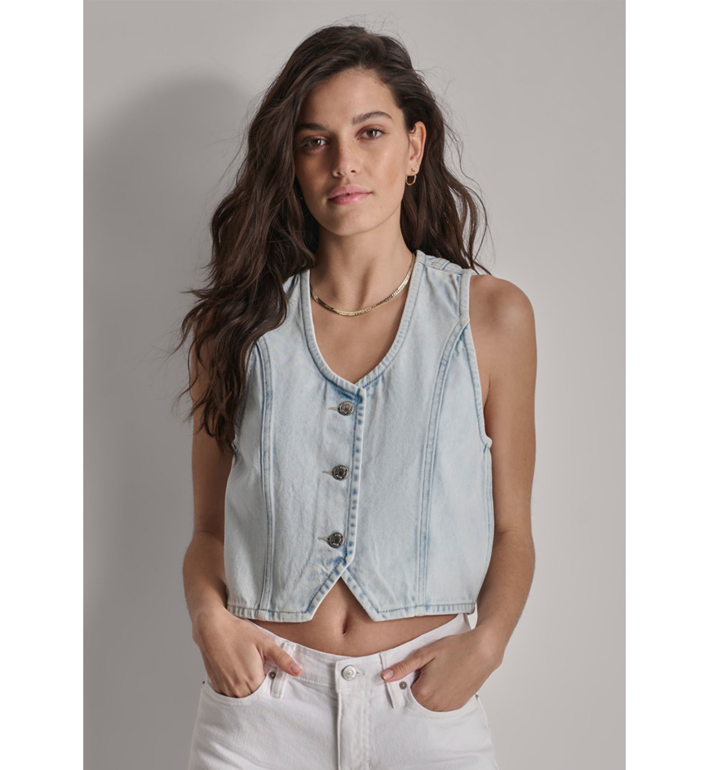 Womens Button Front Denim Vest