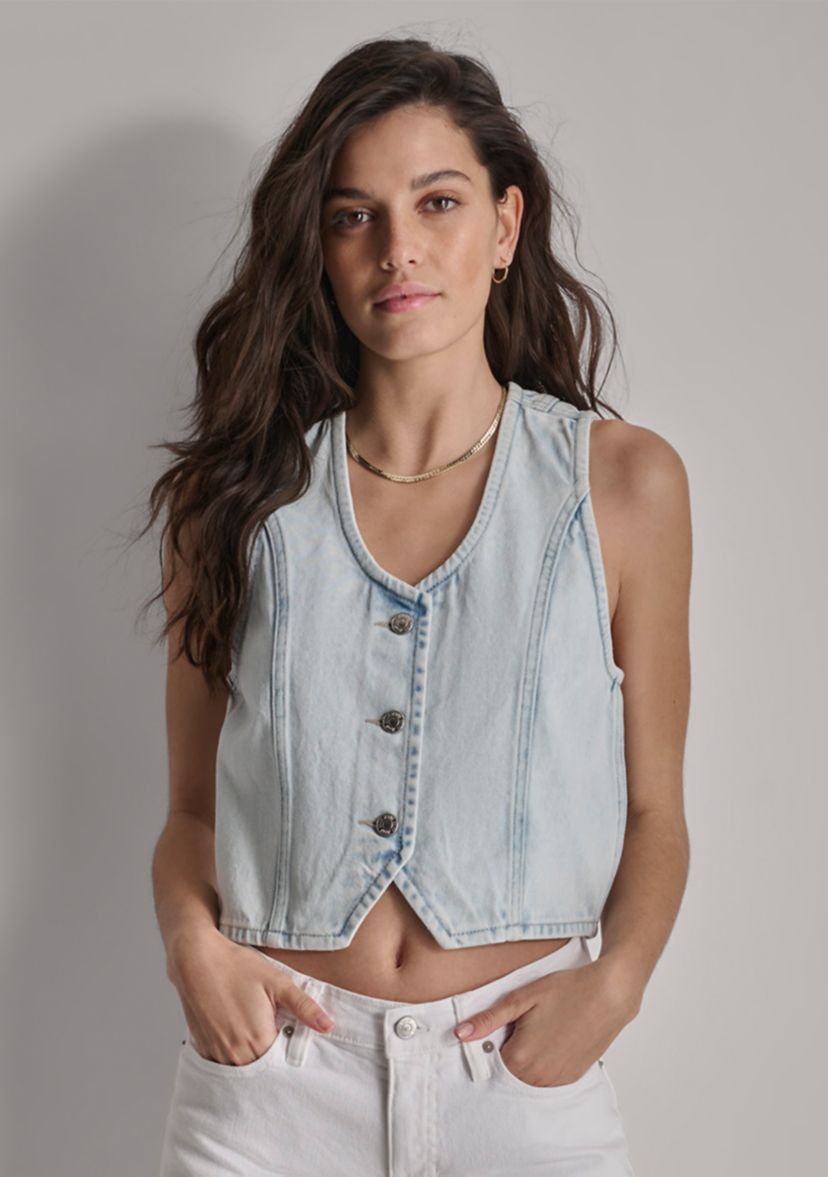 Womens Button Front Denim Vest