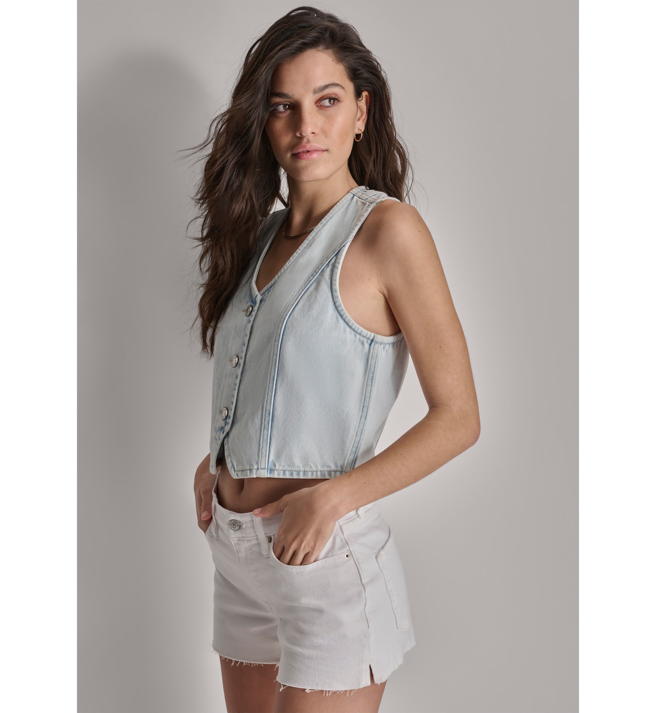 Womens Button Front Denim Vest