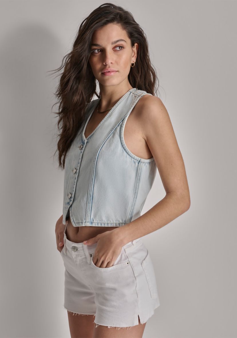 Womens Button Front Denim Vest
