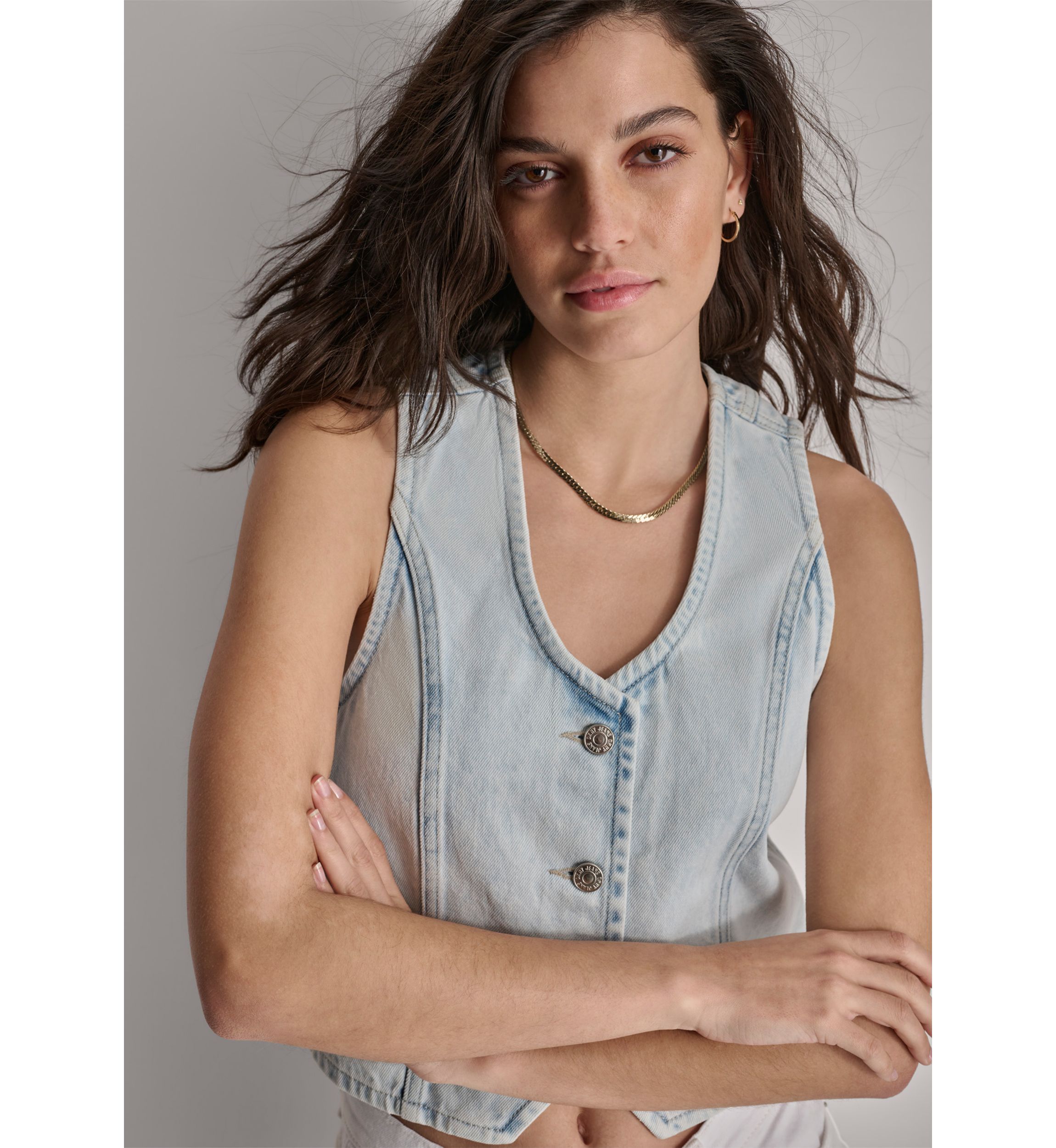 Womens Button Front Denim Vest