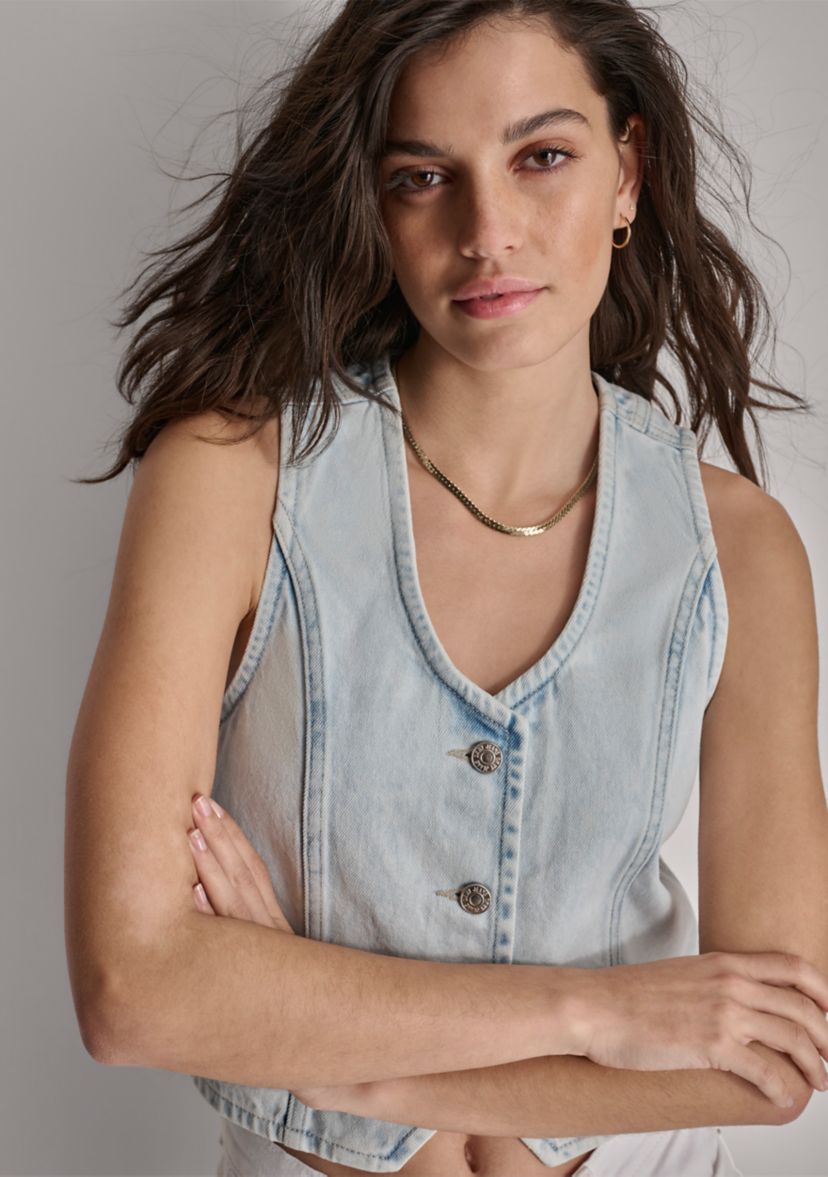 Womens Button Front Denim Vest