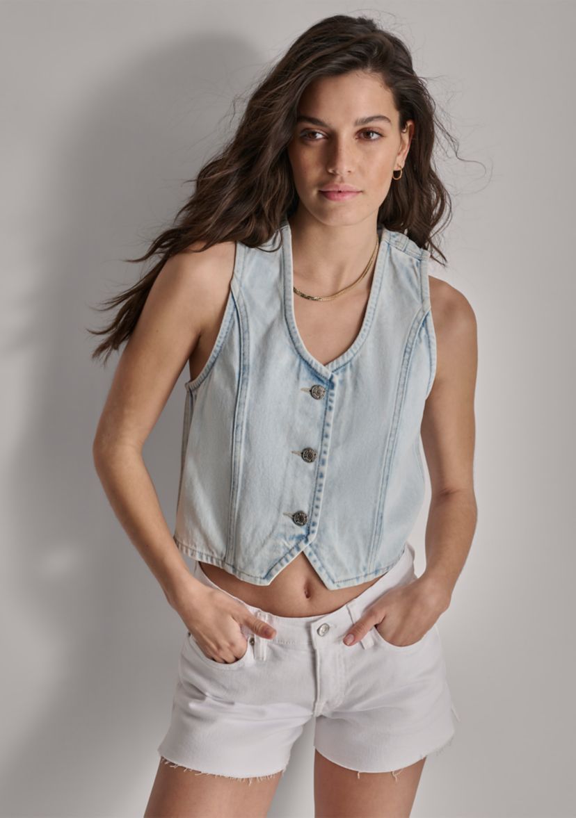 Womens Button Front Denim Vest