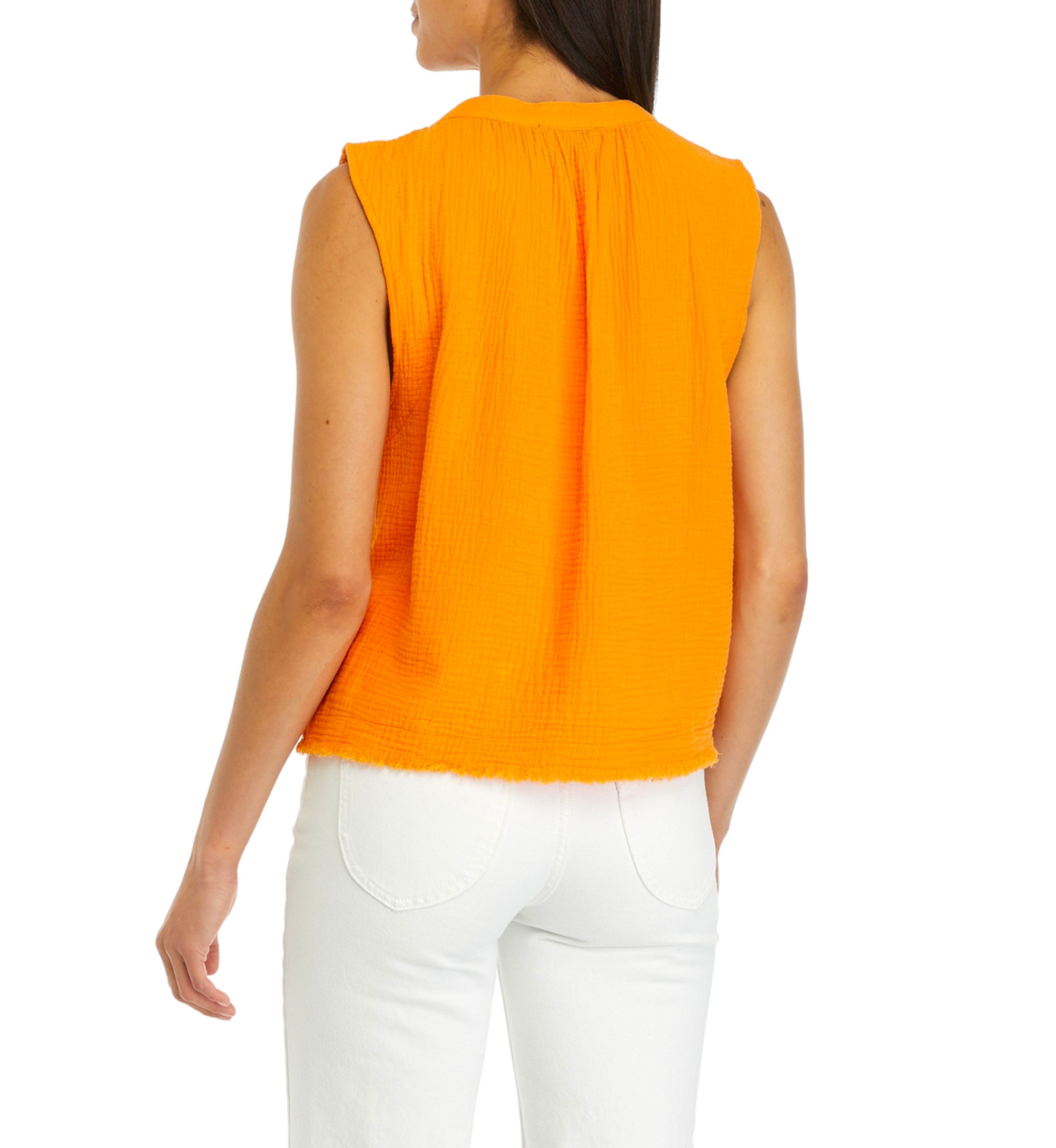 Womens Sleeveless Split Neck Gauze Popover Blouse