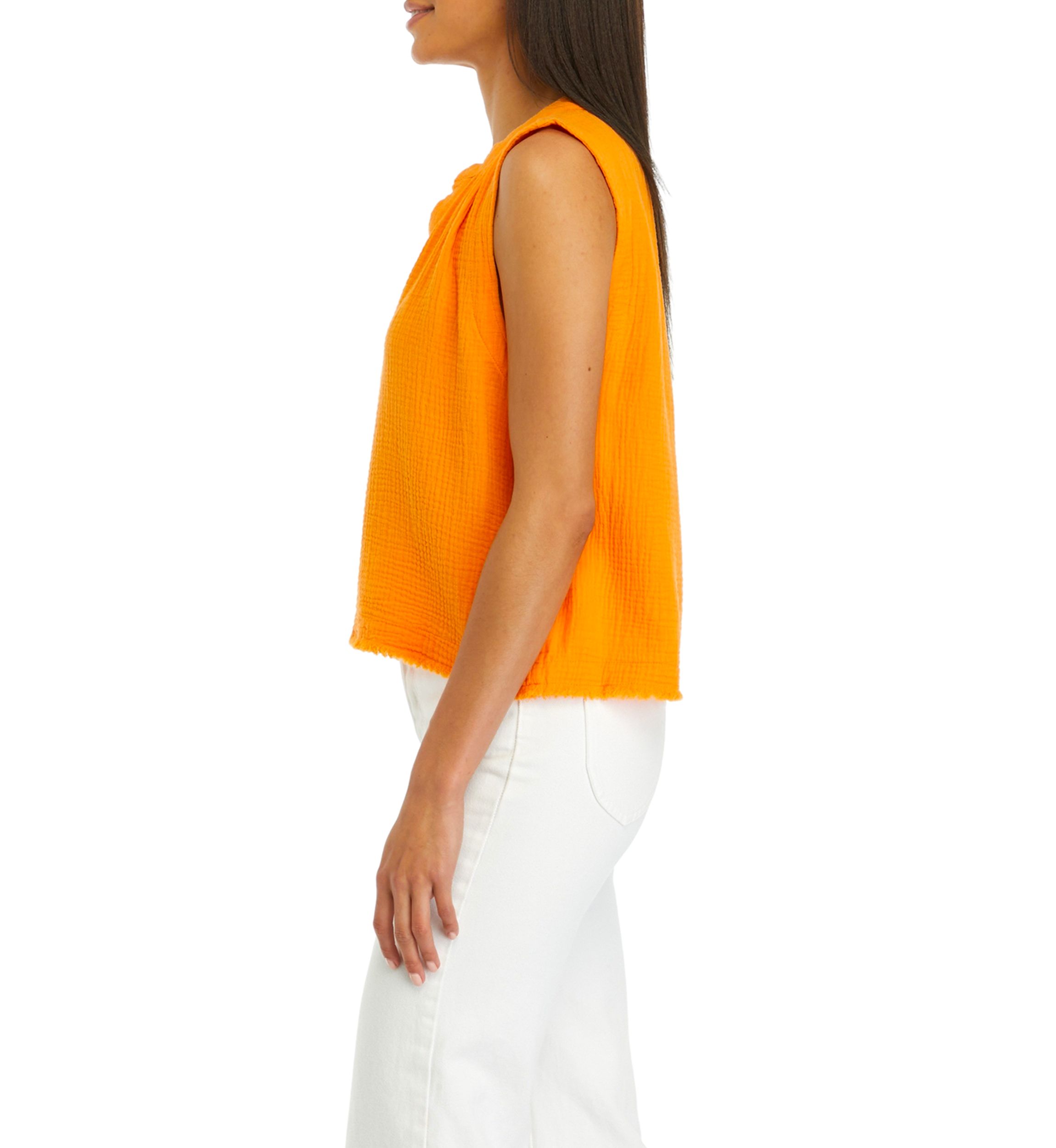 Womens Sleeveless Split Neck Gauze Popover Blouse
