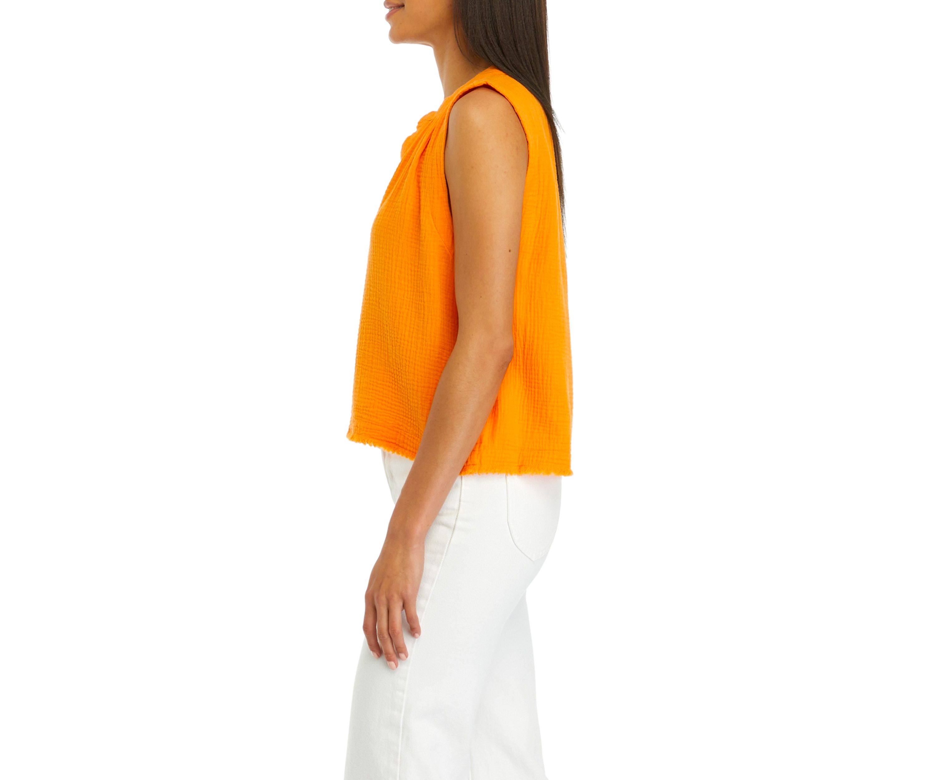 Womens Sleeveless Split Neck Gauze Popover Blouse