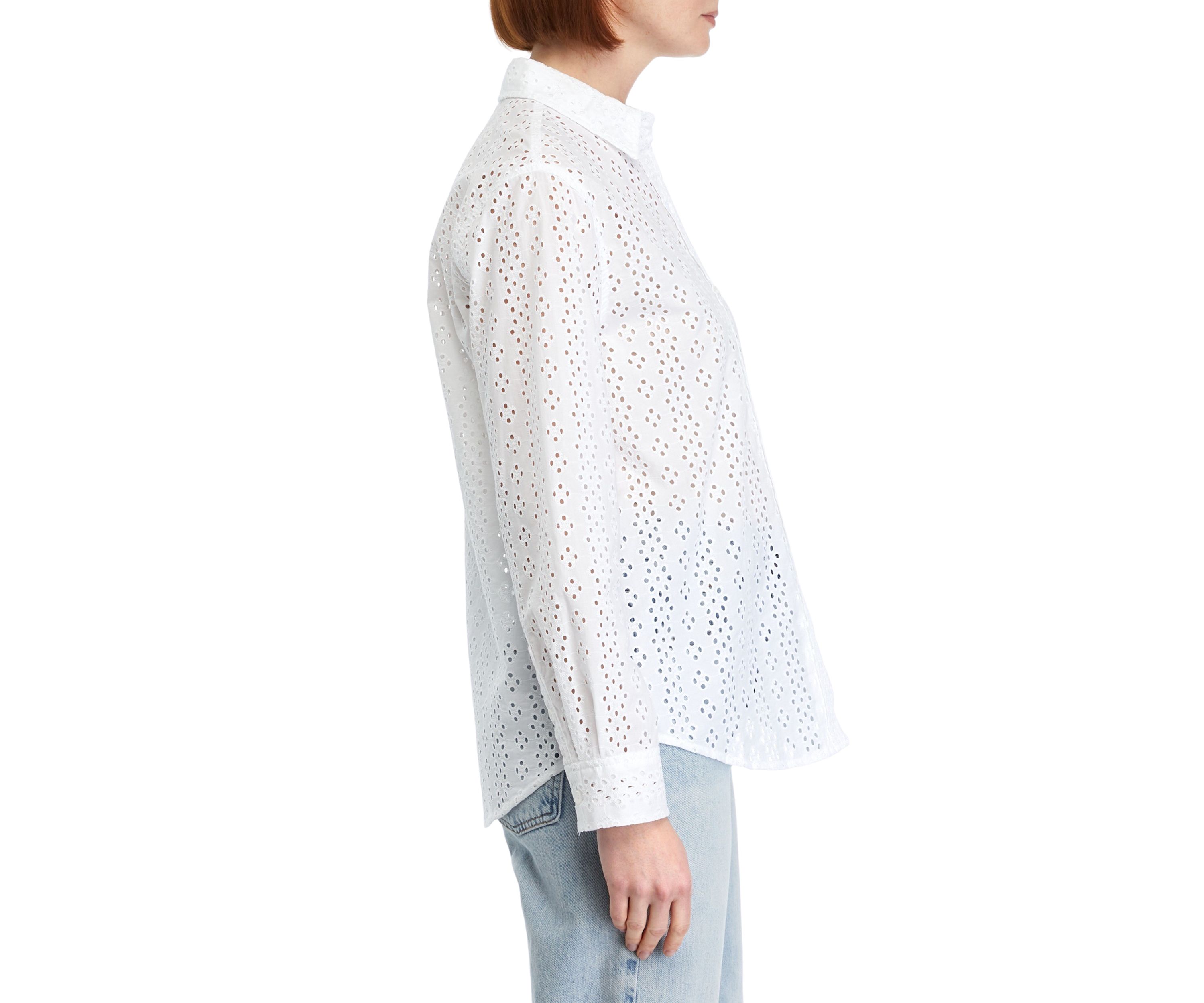 Womens Roll Sleeve Eyelet Shirt