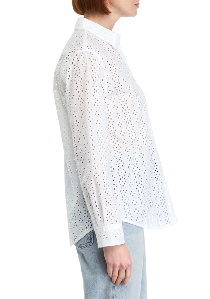Womens Roll Sleeve Eyelet Shirt