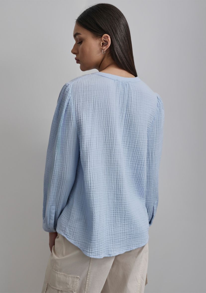 Womens Long Sleeve Henley Gauze Top