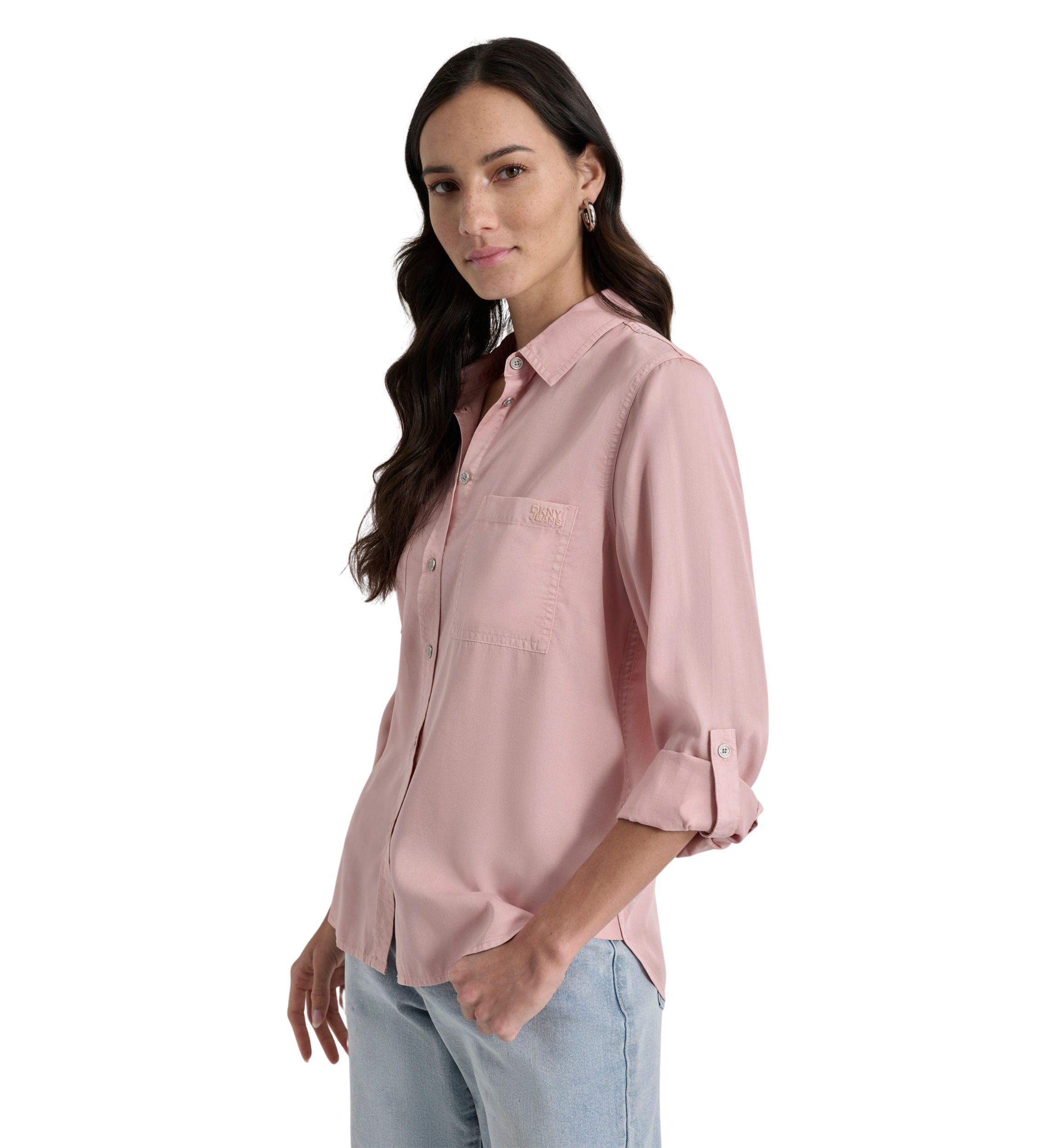 Womens Long Sleeve Chambray Tencel Shirt