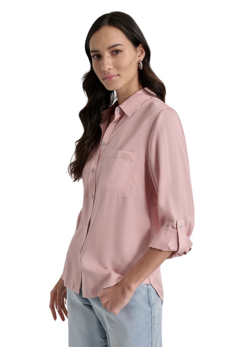Womens Long Sleeve Chambray Tencel Shirt