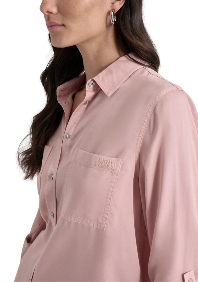 Womens Long Sleeve Chambray Tencel Shirt