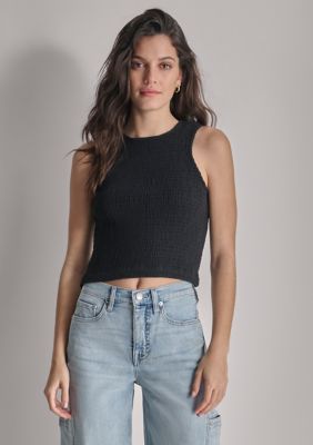 DKNY Jeans Women's Sleeveless Smocked Gauze Top, Black, Small