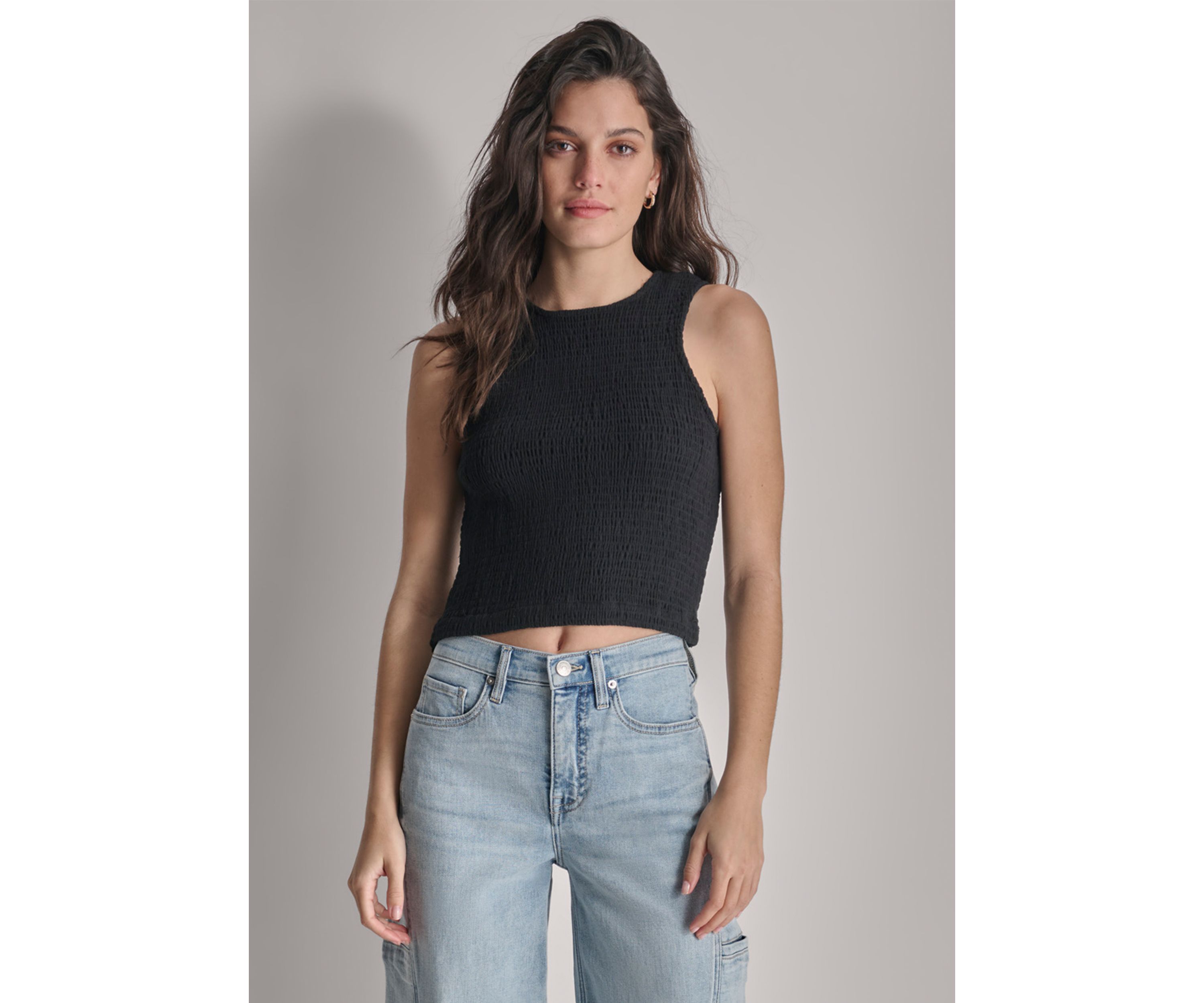 Womens Sleeveless Smocked Gauze Top