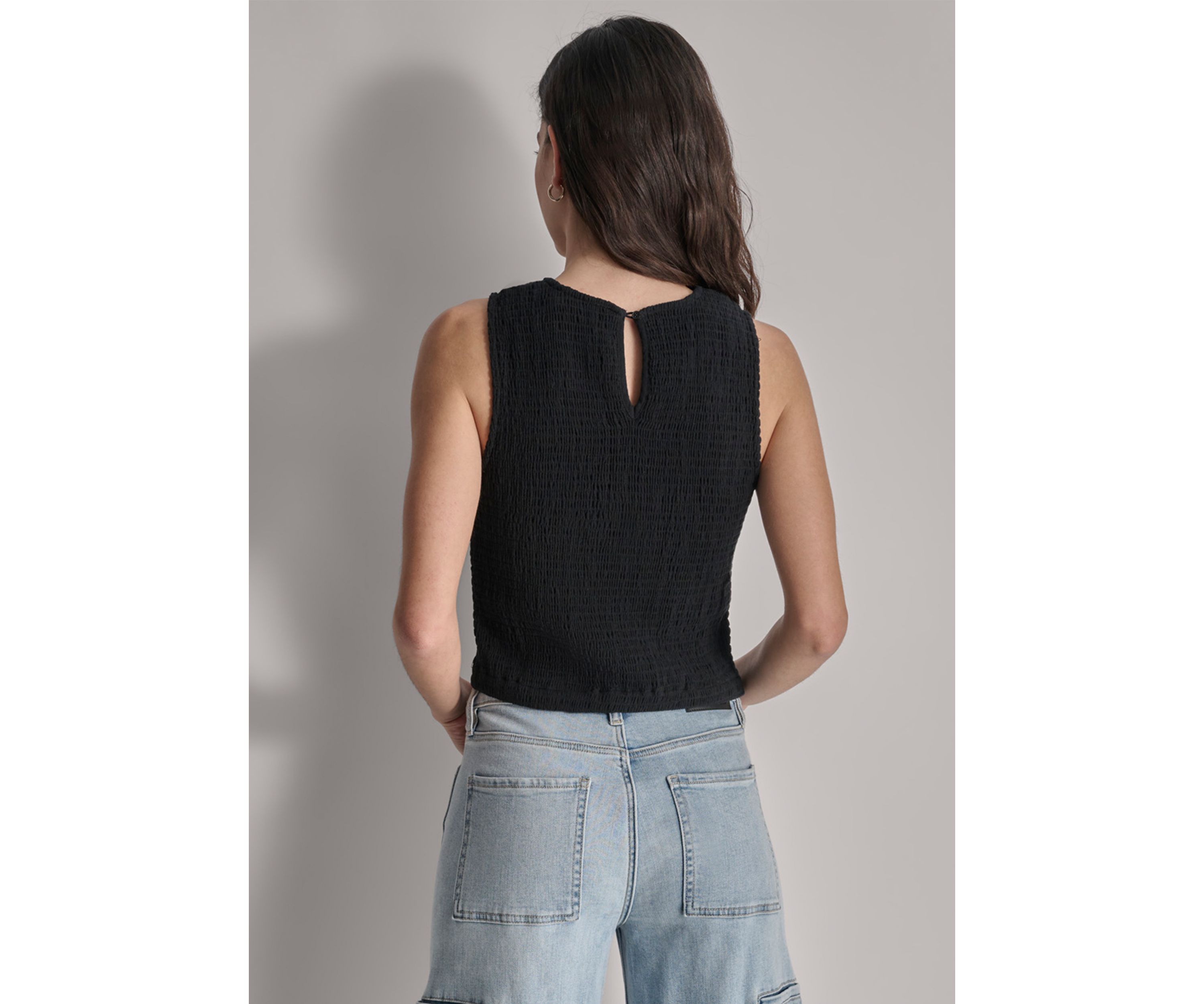Womens Sleeveless Smocked Gauze Top