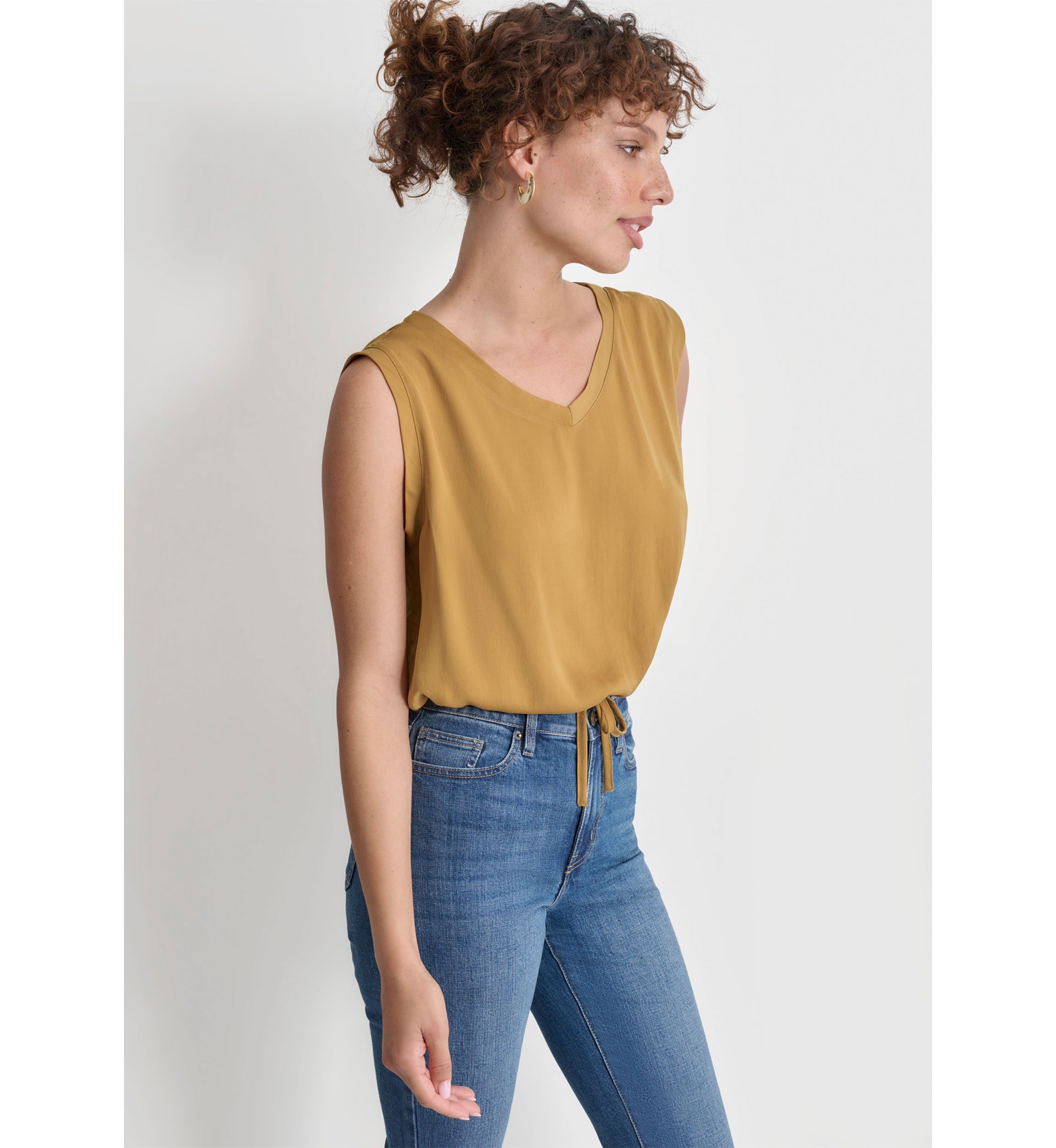 Womens Sleeveless Tie Waist Blouse