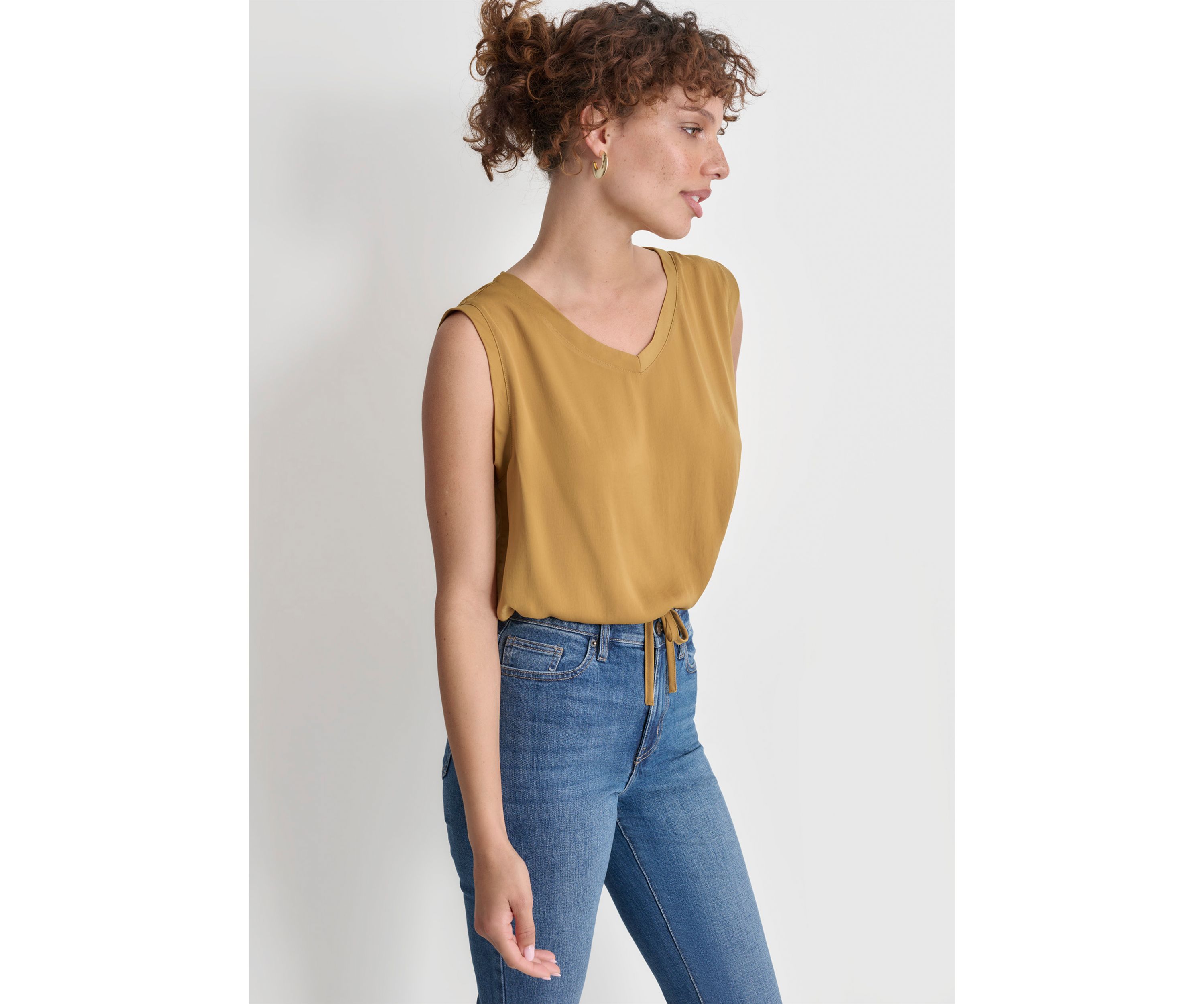 Womens Sleeveless Tie Waist Blouse