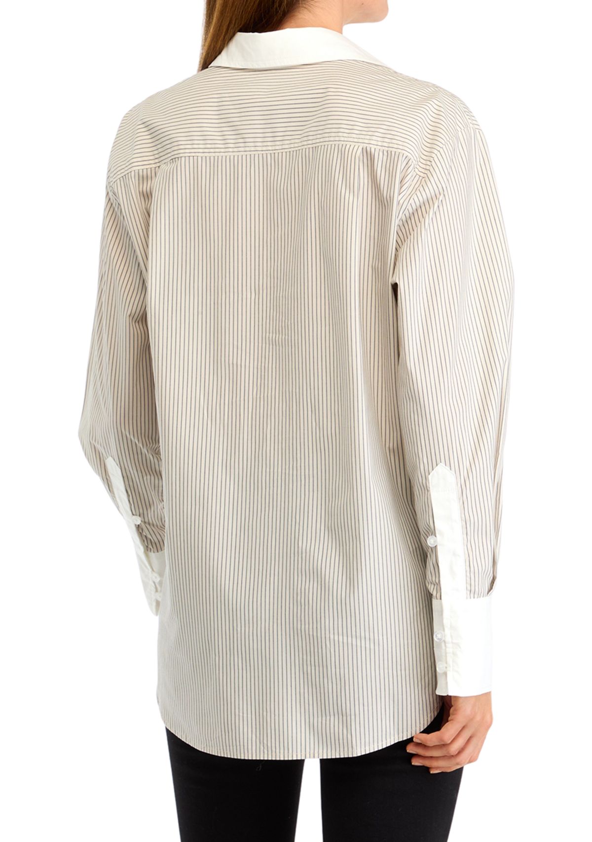 Womens Long Sleeve Striped Collared Shirt 