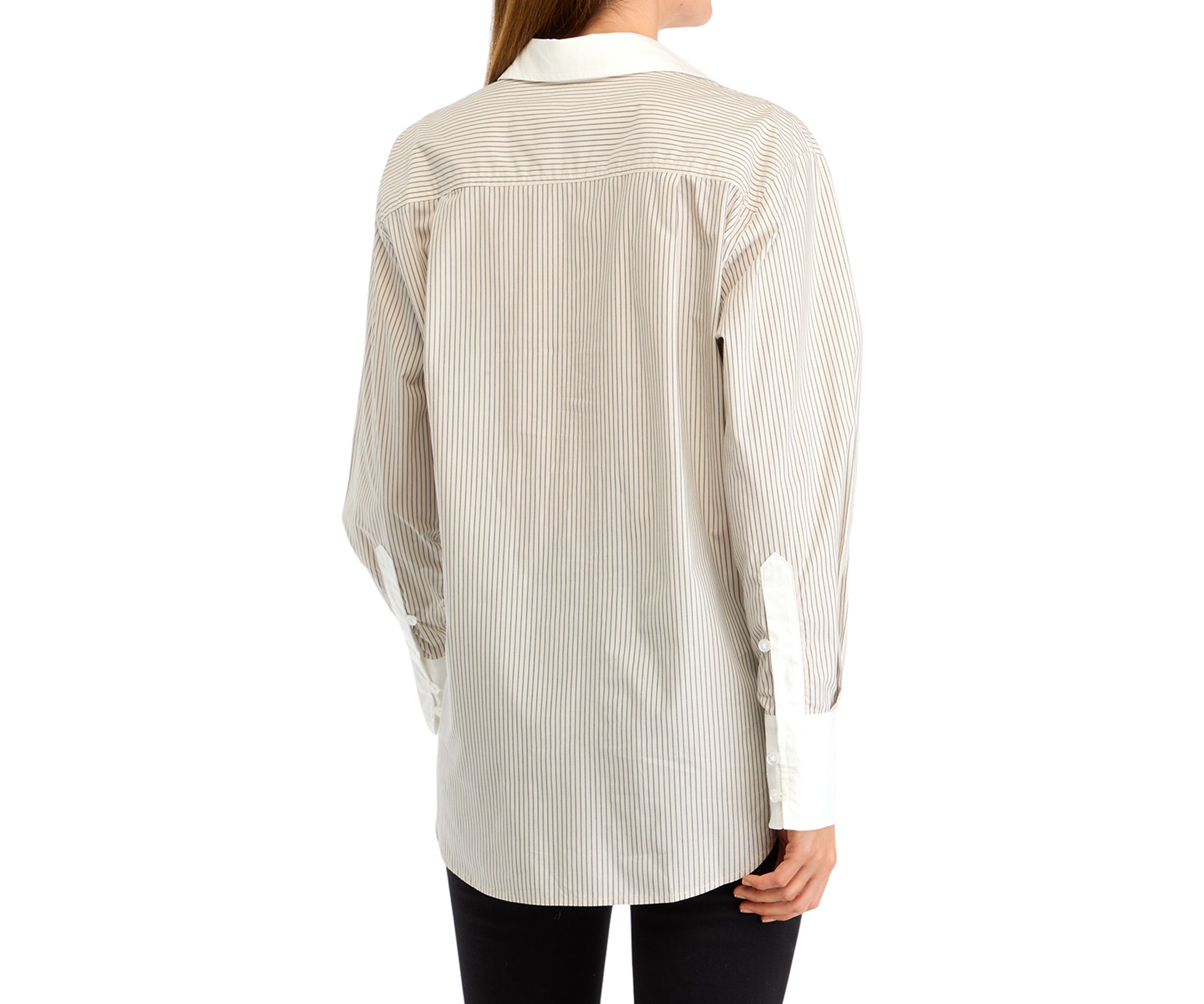 Womens Long Sleeve Striped Collared Shirt 