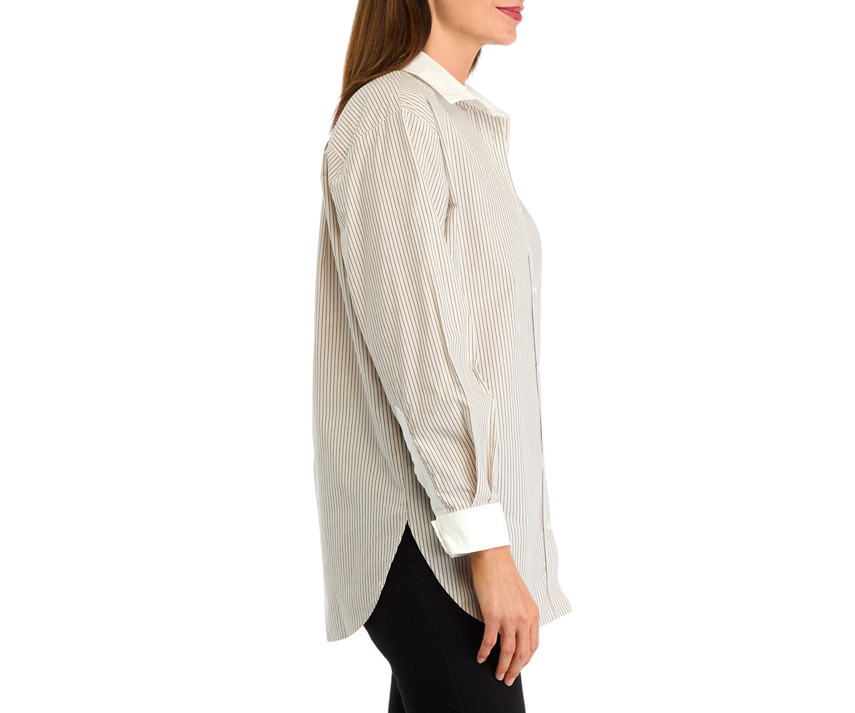 Womens Long Sleeve Striped Collared Shirt 
