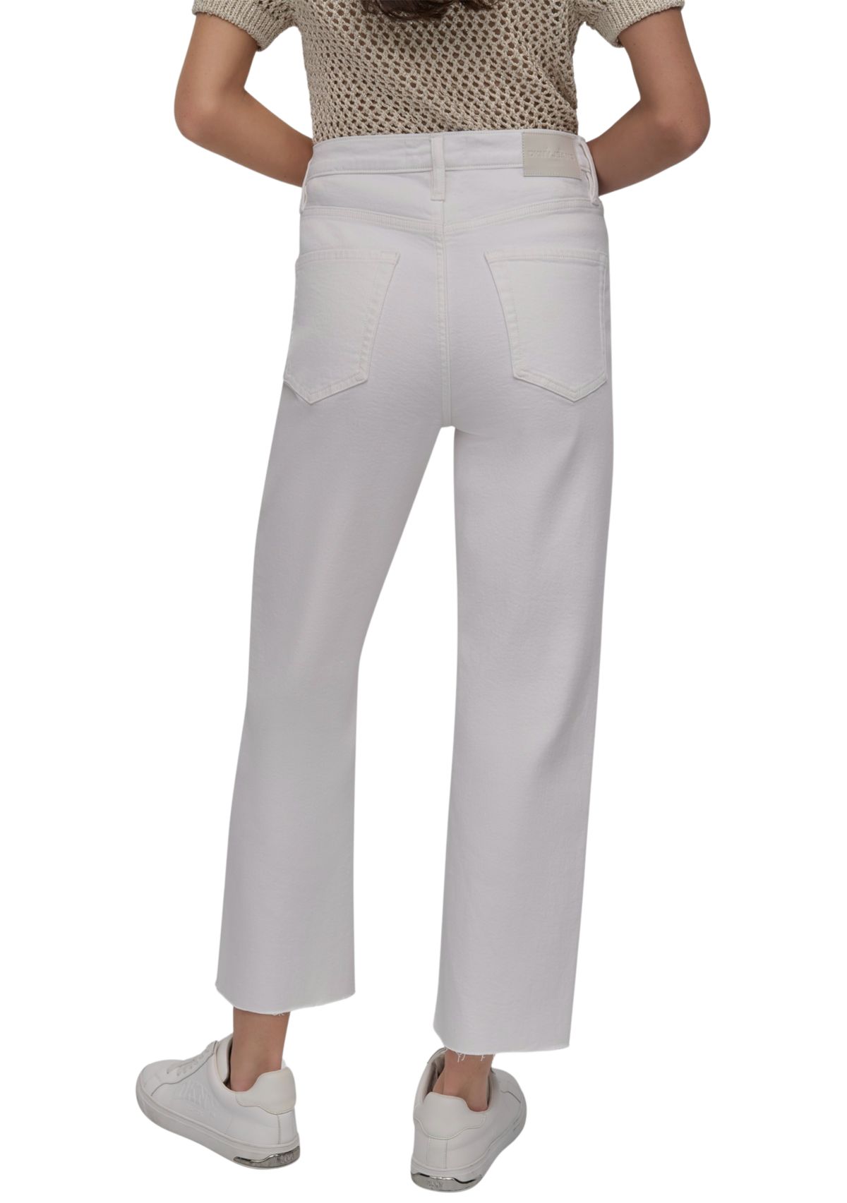 Womens High Rise Classic Straight Leg Jeans with Raw Hem 