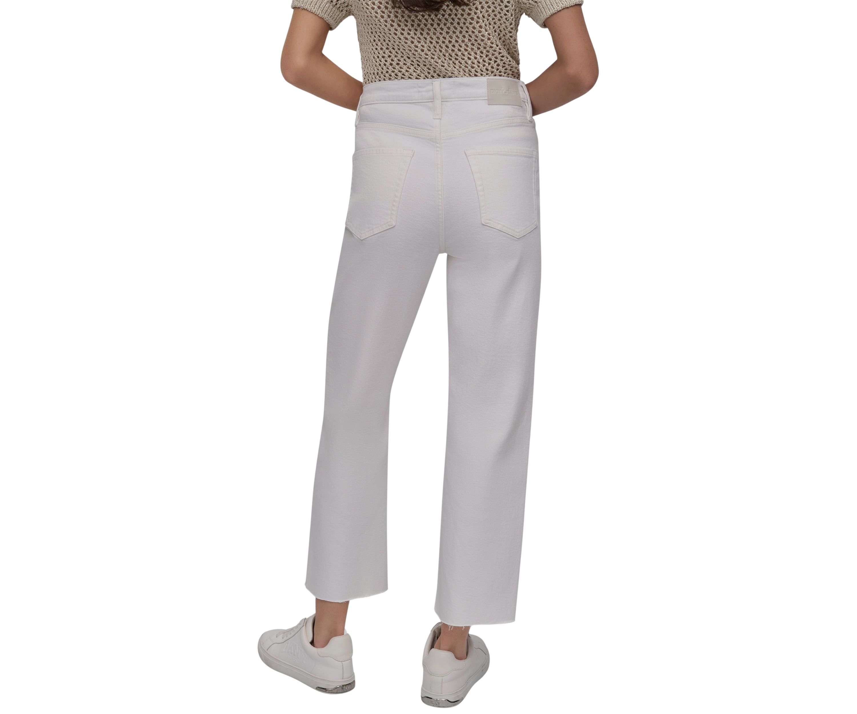 Womens High Rise Classic Straight Leg Jeans with Raw Hem 