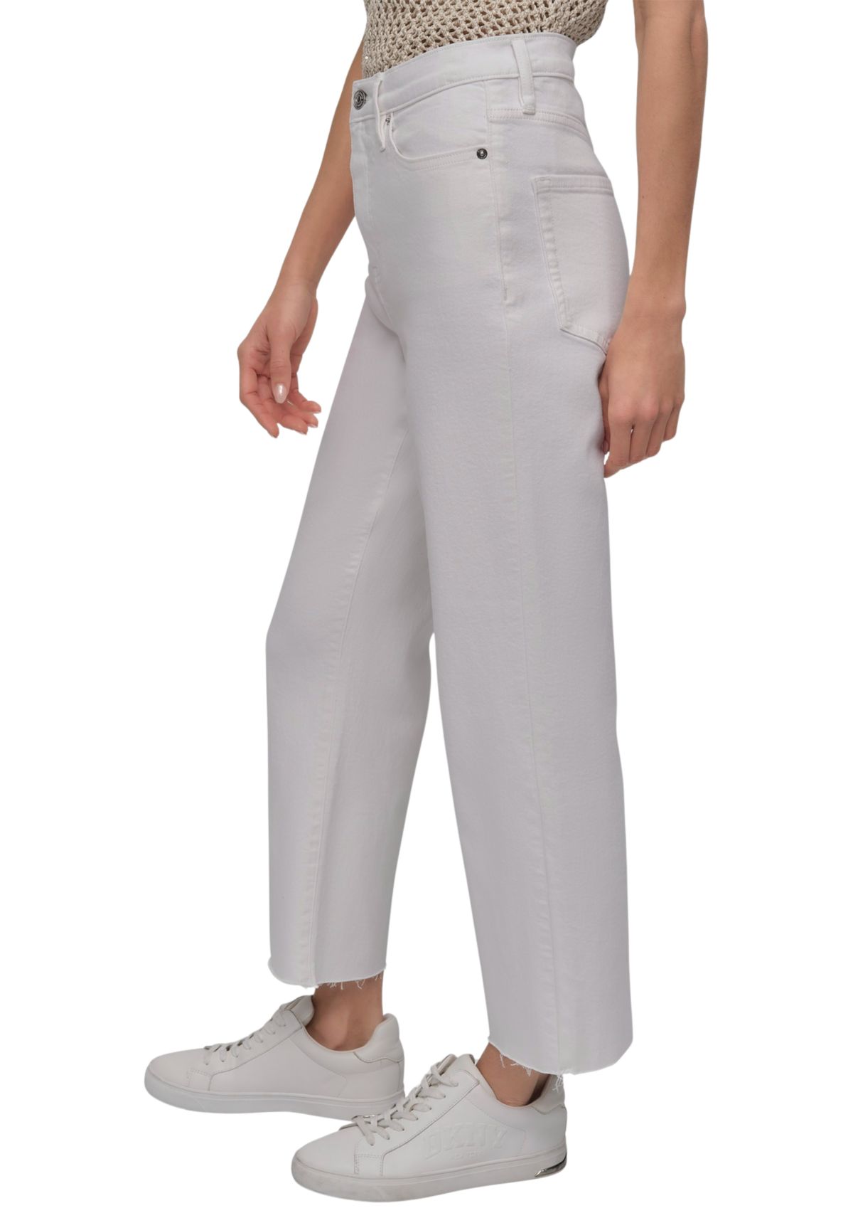 Womens High Rise Classic Straight Leg Jeans with Raw Hem 