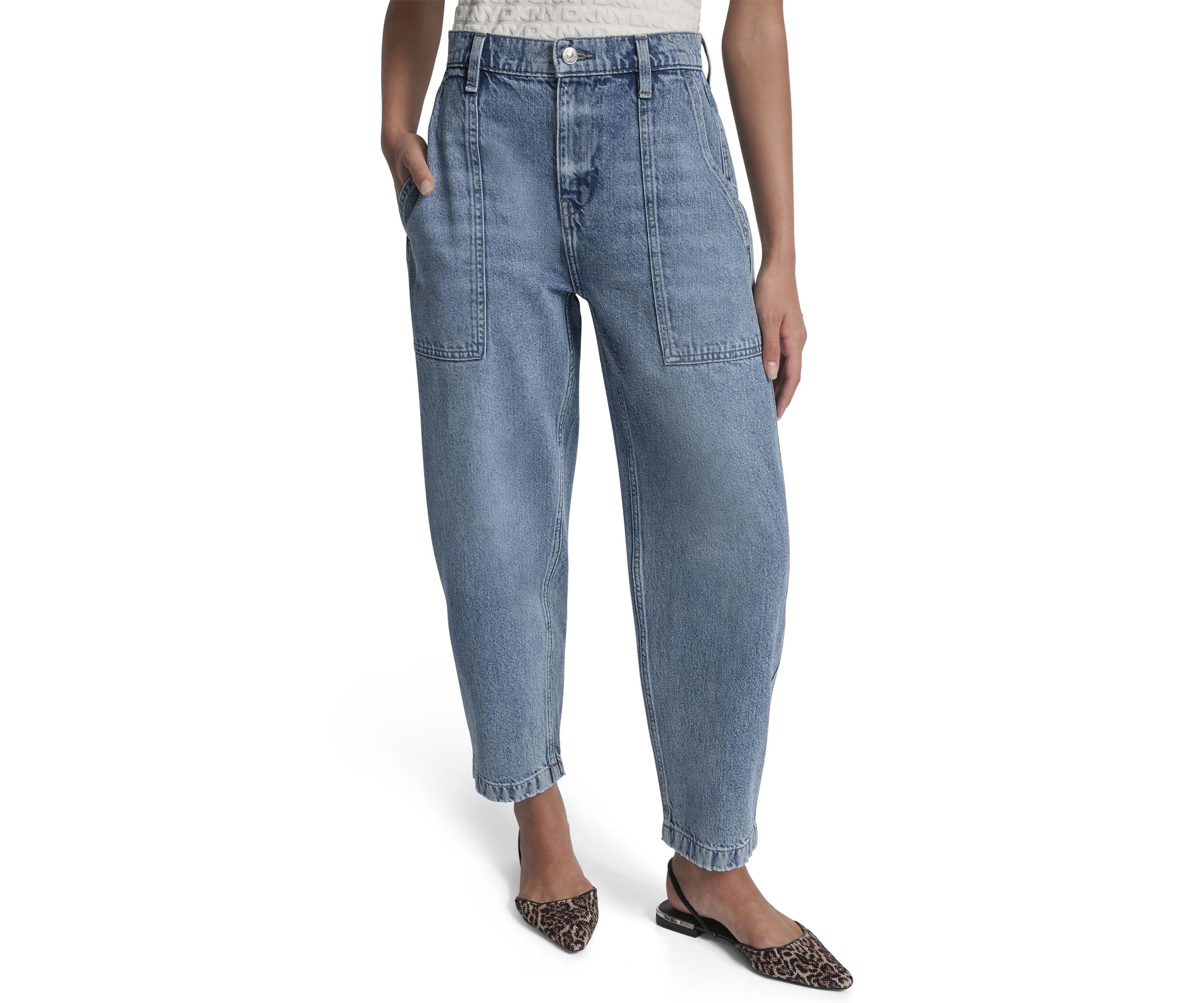 Womens High Rise Utility Barrel Jeans 